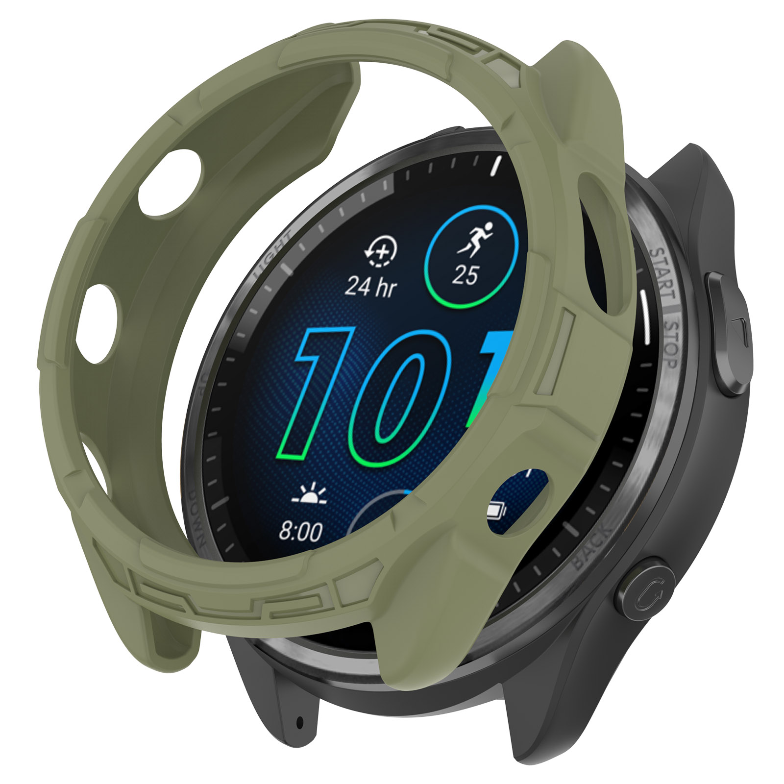 

Für Garmin Forerunner 965 TPU Watch Case Hohlrout - Dschungelgrün, Garmin Forerunner 965