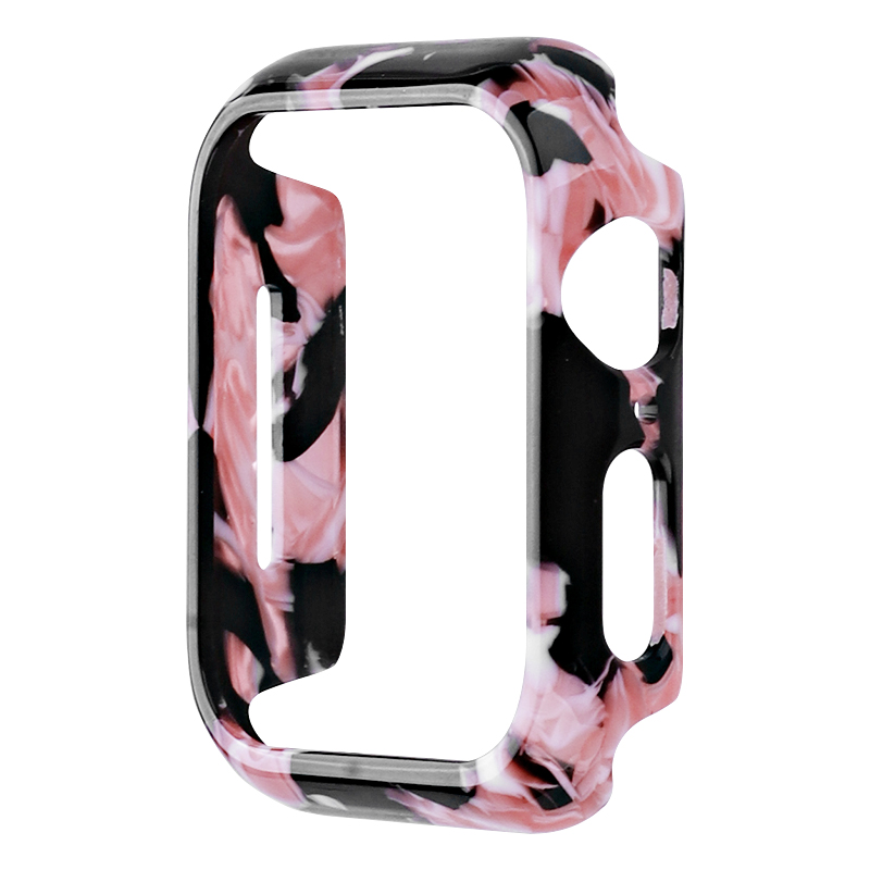 

Für Die Apple Watch Series 4 / 5 / 6 / se / SE (2022) 44 mm Schnellveröffentlichungsmuster Watch Case Sport Watch Harzkoffer Cover - Schwarz Rosa Blume, Apple Watch Series 5 44mm