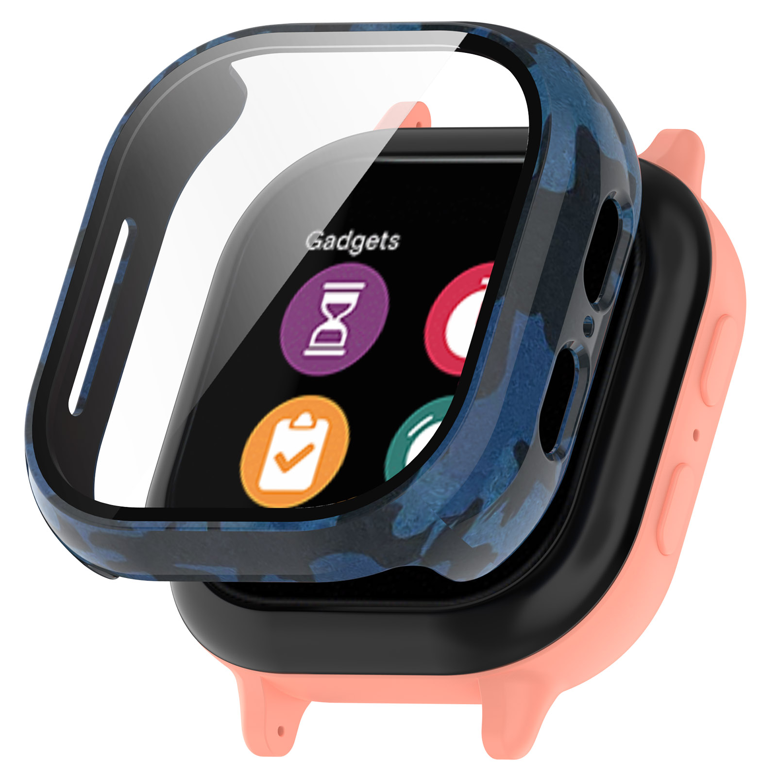 

Für Verizon Gizmowatch 2 Uhrengehäuse PC Anti-scratch-rahmen Mit Integriertem, Geschmittertem Glasfilm - Tarnblau, Verizon GizmoWatch 2