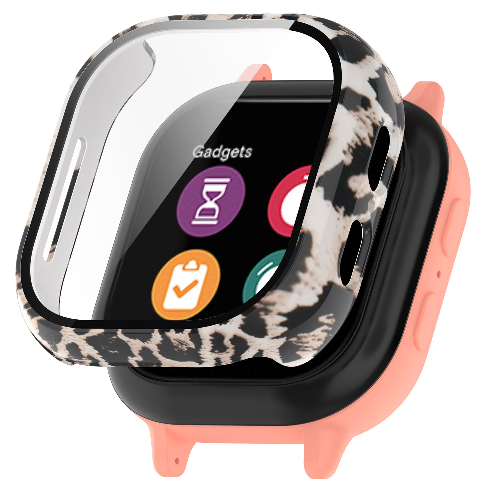

Für Verizon Gizmowatch 2 Uhrengehäuse PC Anti-scratch-rahmen Mit Integriertem, Geschmittertem Glasfilm - Leopardendruck, Verizon GizmoWatch 2