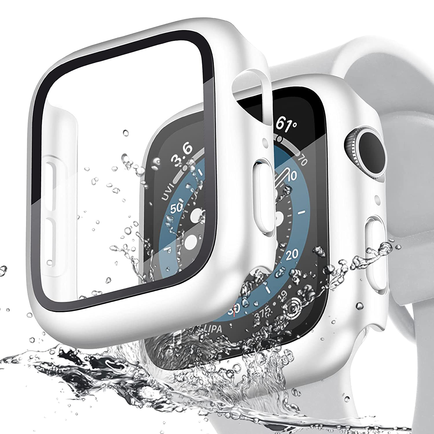 

Tempered Glass Screen Protector Waterproof Hard PC Watch Case Cover for Apple Watch Series SE/6/5/4 40mm - White, Apple Watch Series 6 40mm
