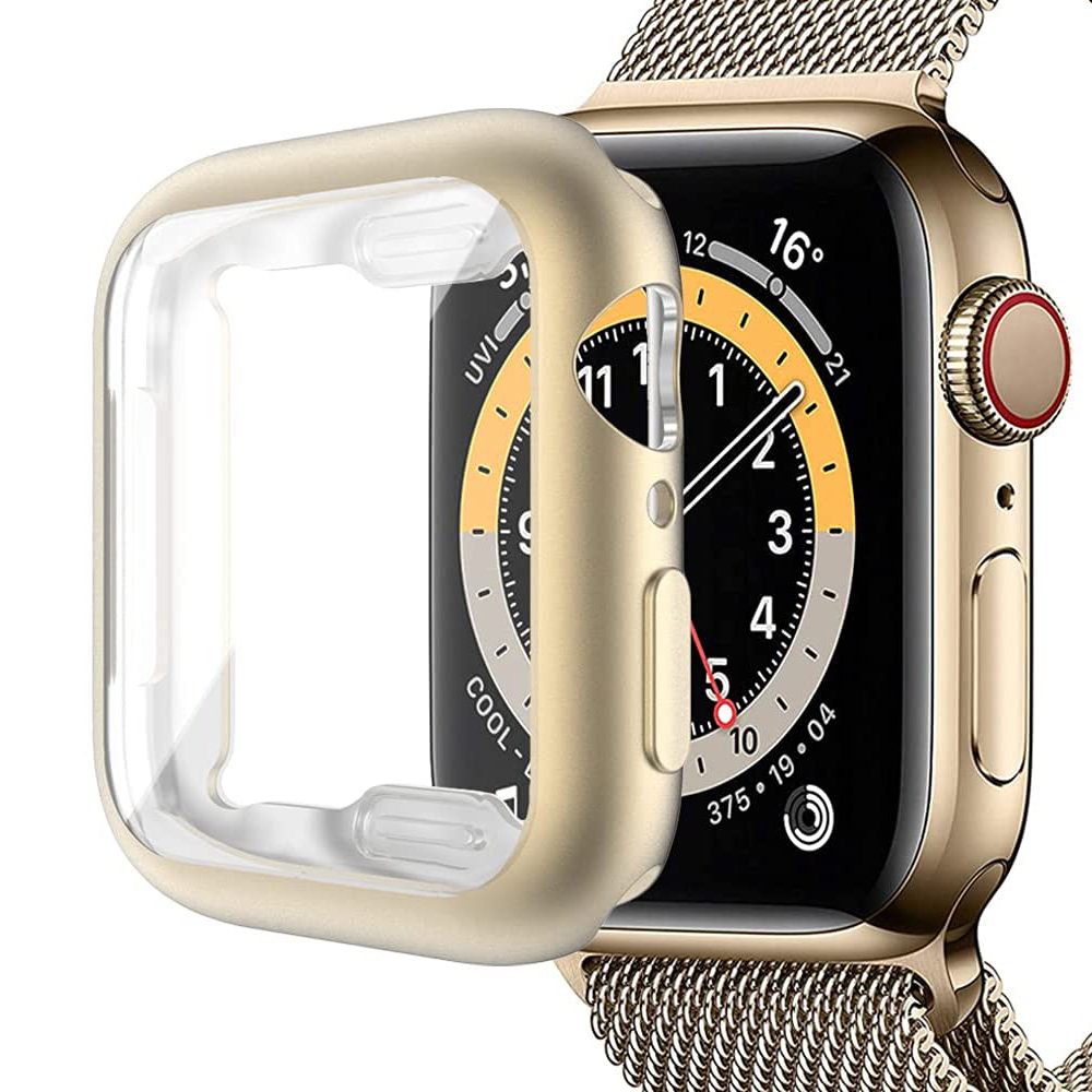 

All-Inclusive Electroplated TPU Case Touch Sensitive Screen Protector Cover for Apple Watch Series 7 45mm - Gold, Apple Watch Series 7 45mm