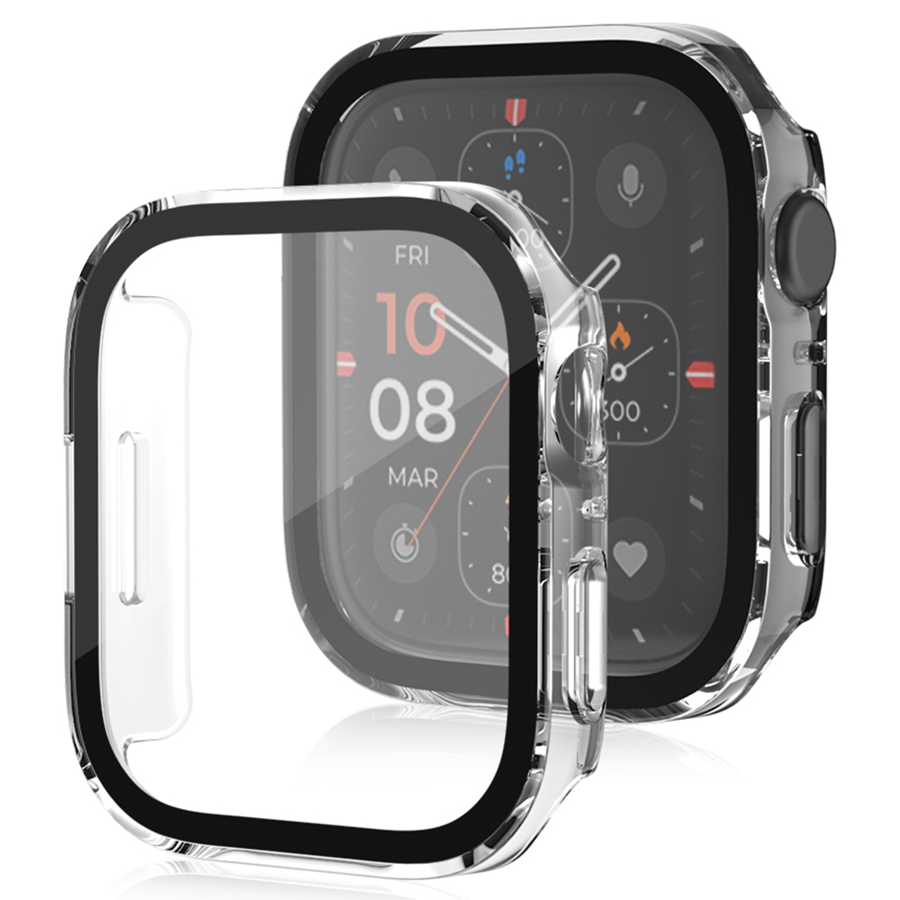 

For Apple Watch Series 7 45mm Waterproof Matte PC Watch Frame Tempered Glass Screen Protective Film One-piece Watch Case - Transparent, Apple Watch Series 7 45mm
