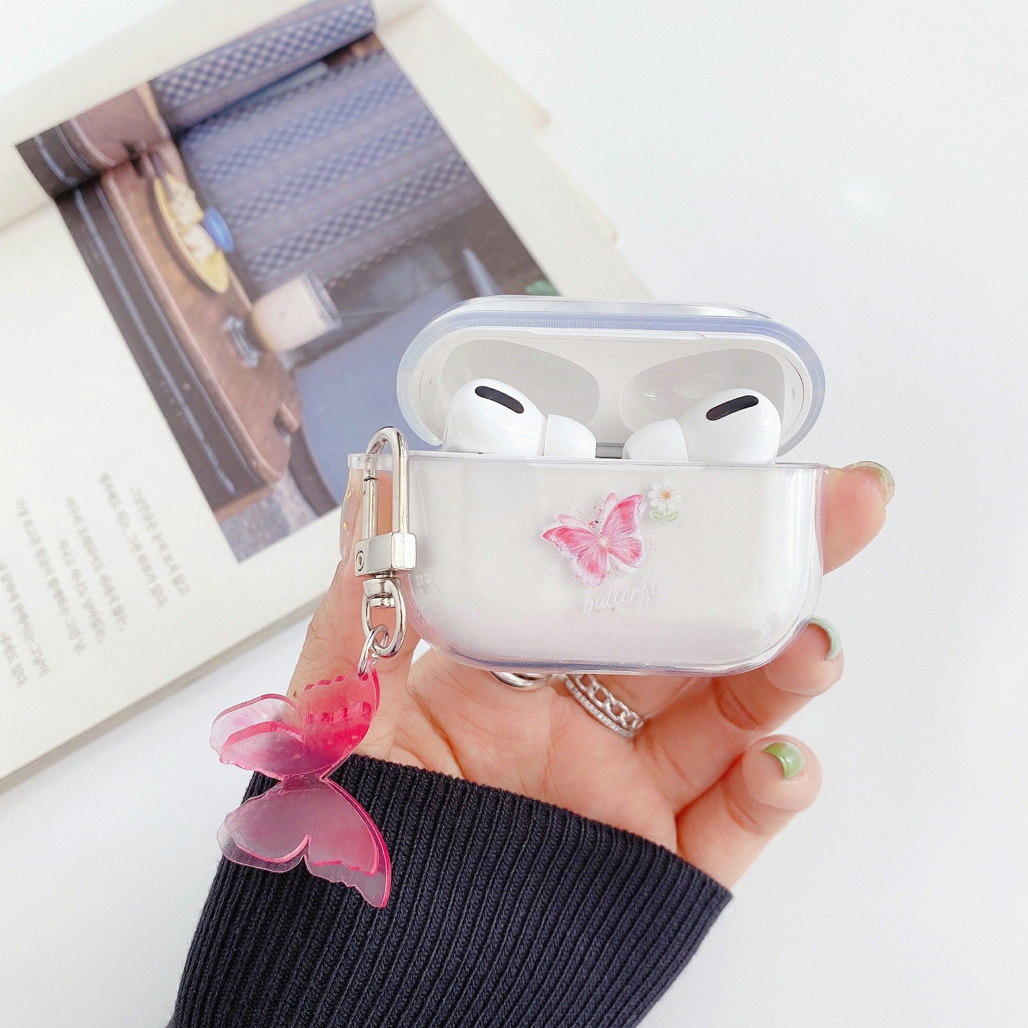 

Butterfly Printing Skin TPU Cover for Apple AirPods Pro - Pink, AirPods Pro