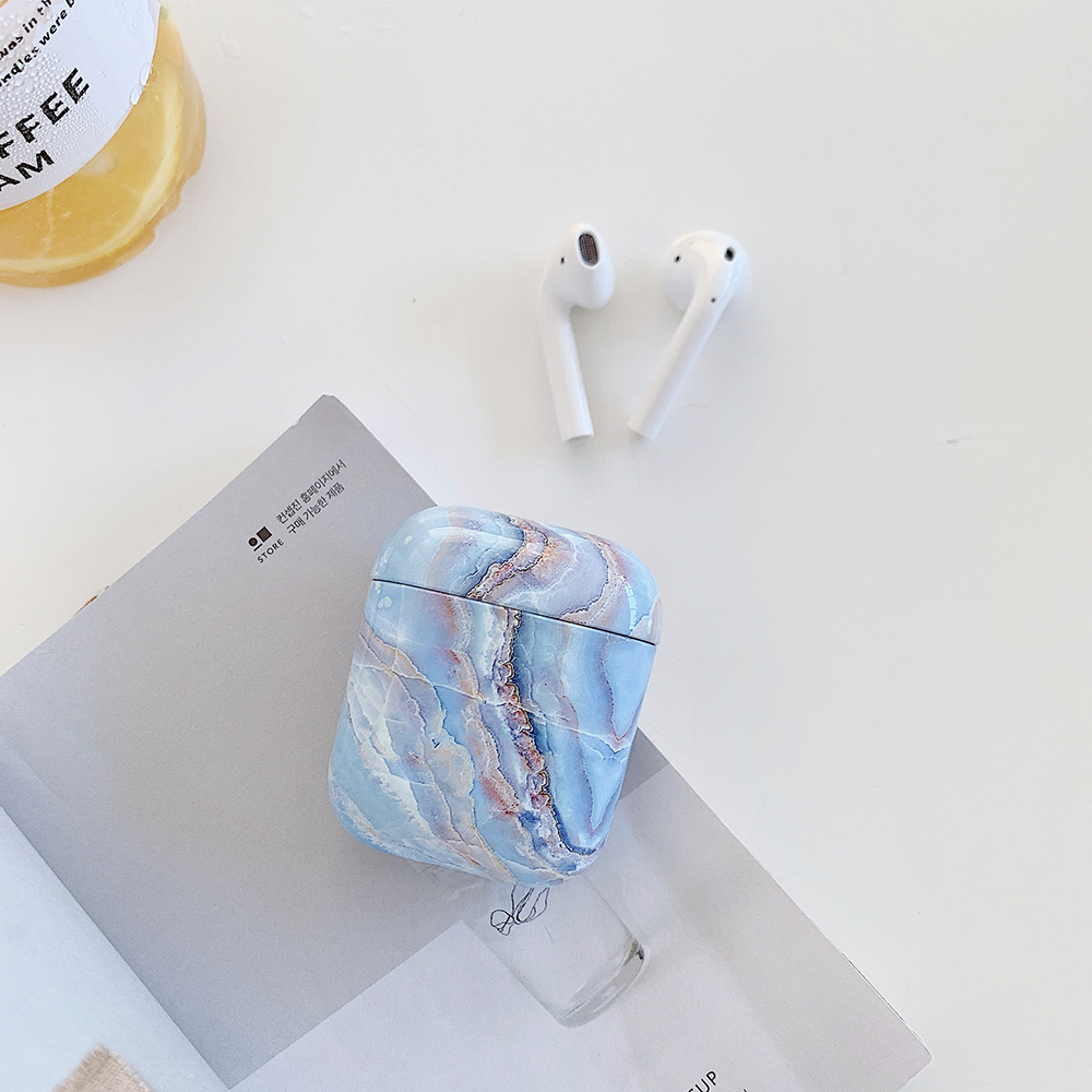 

Water Decal PC Protective Case for Apple AirPods with Wireless Charging Case (2019)/AirPods with Charging Case (2019)/(2016) - Blue Marbling, Apple AirPods with Wireless Charging Case (2019)