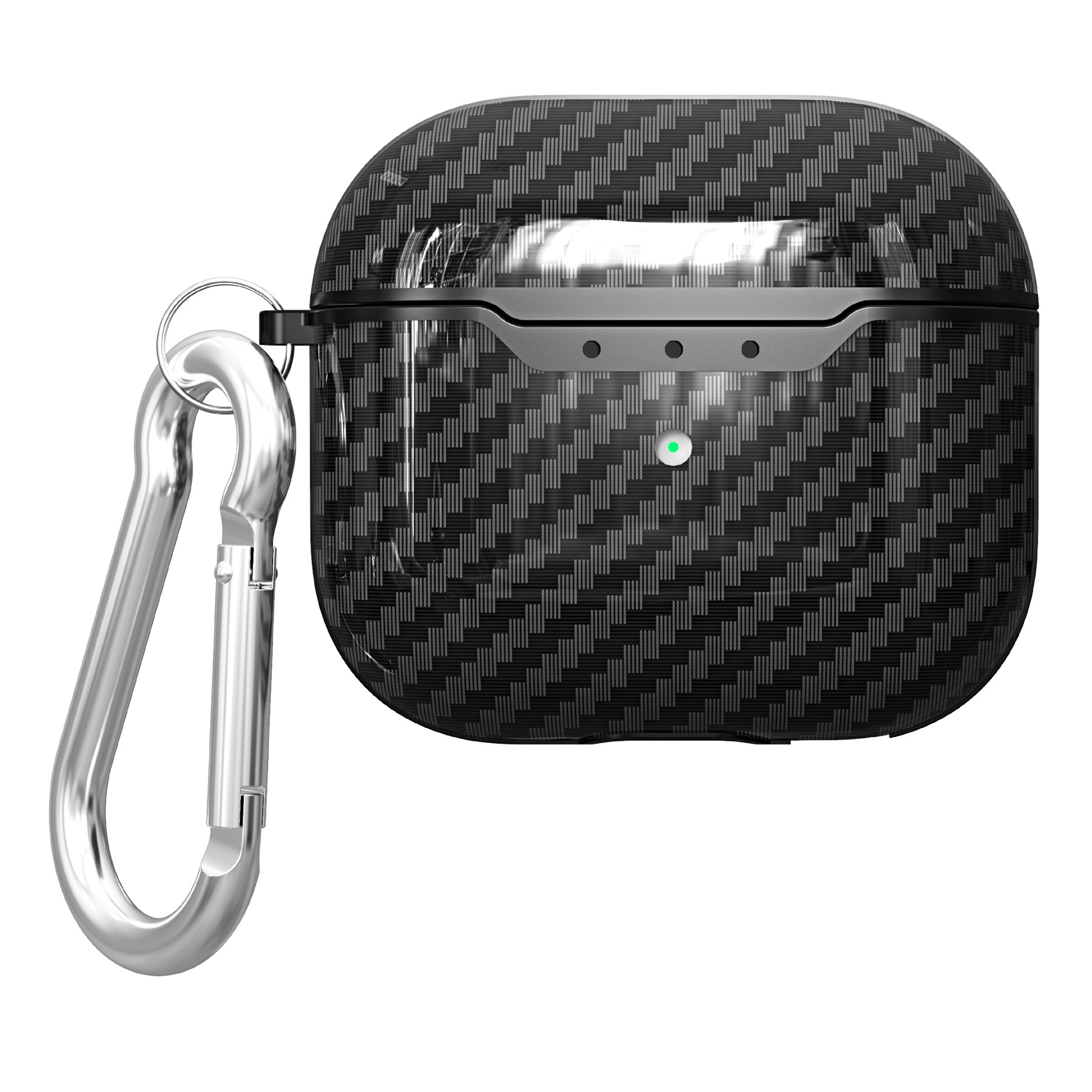 For AirPods 4 Charging Case Cover Carbon Fiber Texture Bluetooth-compatible Earbuds Shockproof TPU Case with Buckle - Black