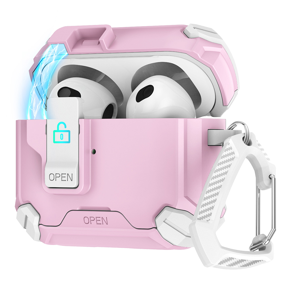 For AirPods Pro 2 Case TPU+PC Compatible with MagSafe Stand Bluetooth-compatible Earbuds Cover with Carabiner - Pink  /  White