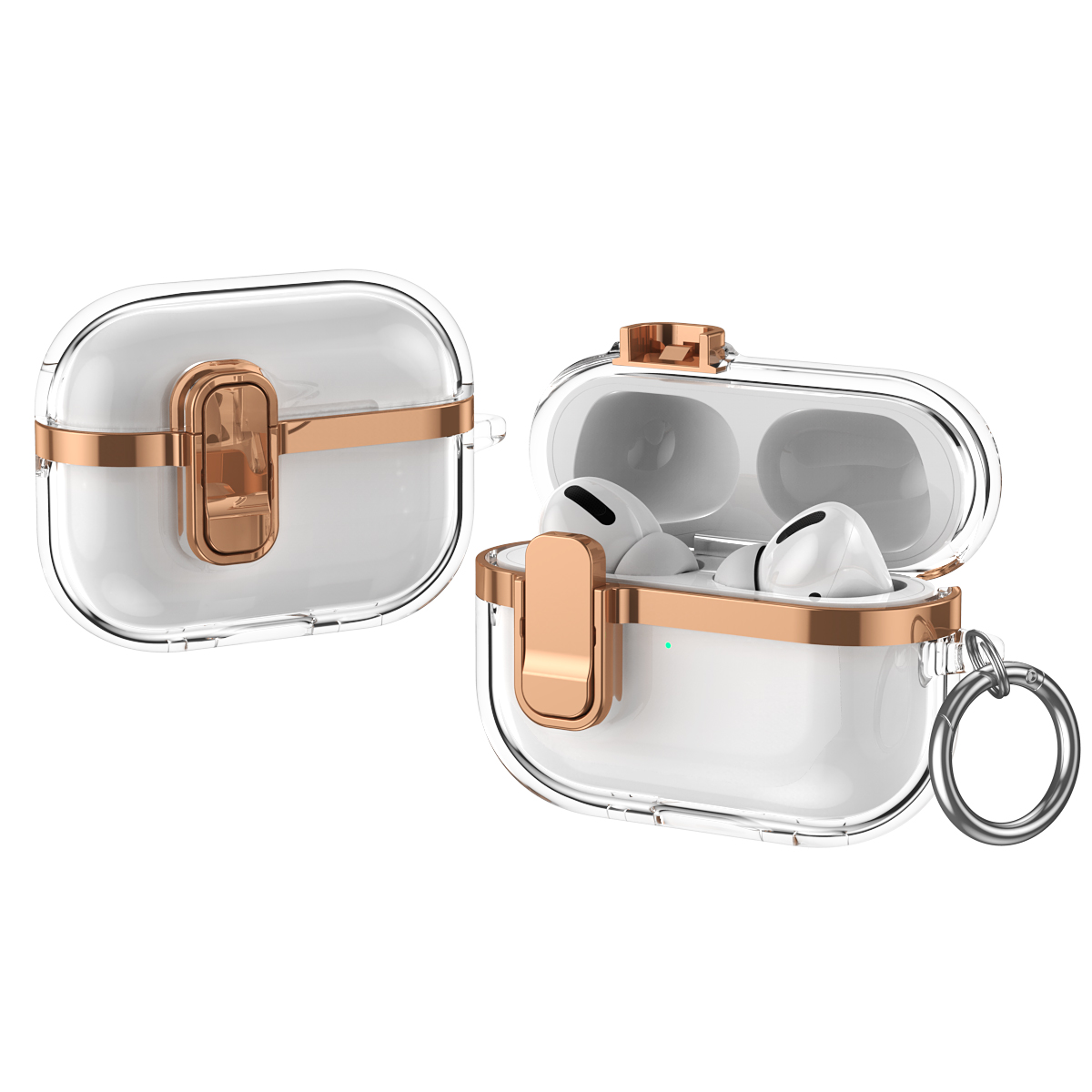 For Apple AirPods Pro Case with Lock Buckle TPU + PC Clear Electroplated Earphone Cover with Hook - Rose Gold