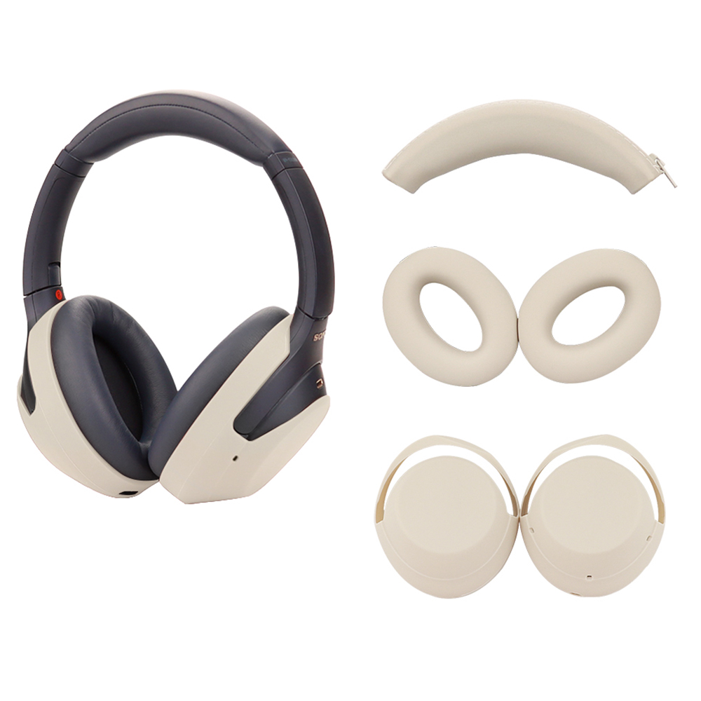 For Sony WH-1000XM3 / WH-1000XM4 Silicone Case Set with Headband Cover Headphone Protective Earpads Caps - Beige