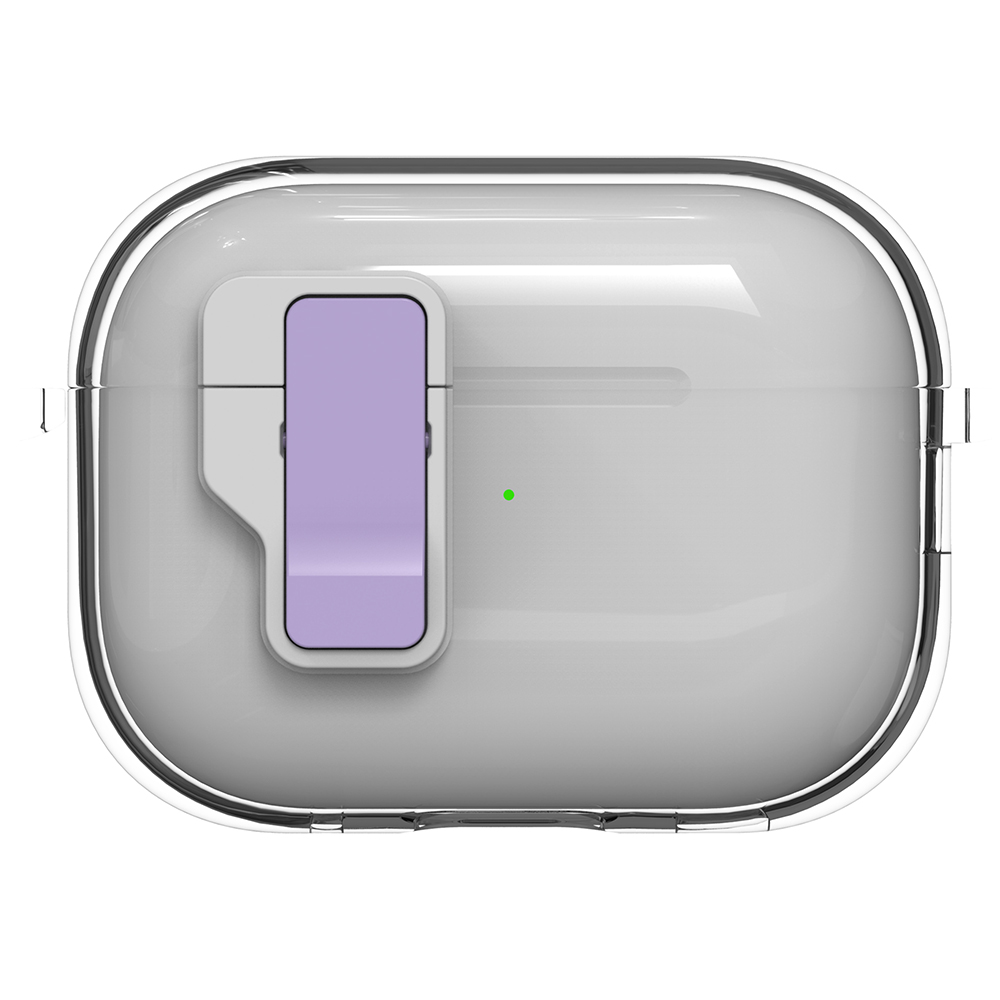 For Apple AirPods Pro Case Clear Crystal Automatic Switch TPU + PC Earphone Cover with Hook - Purple