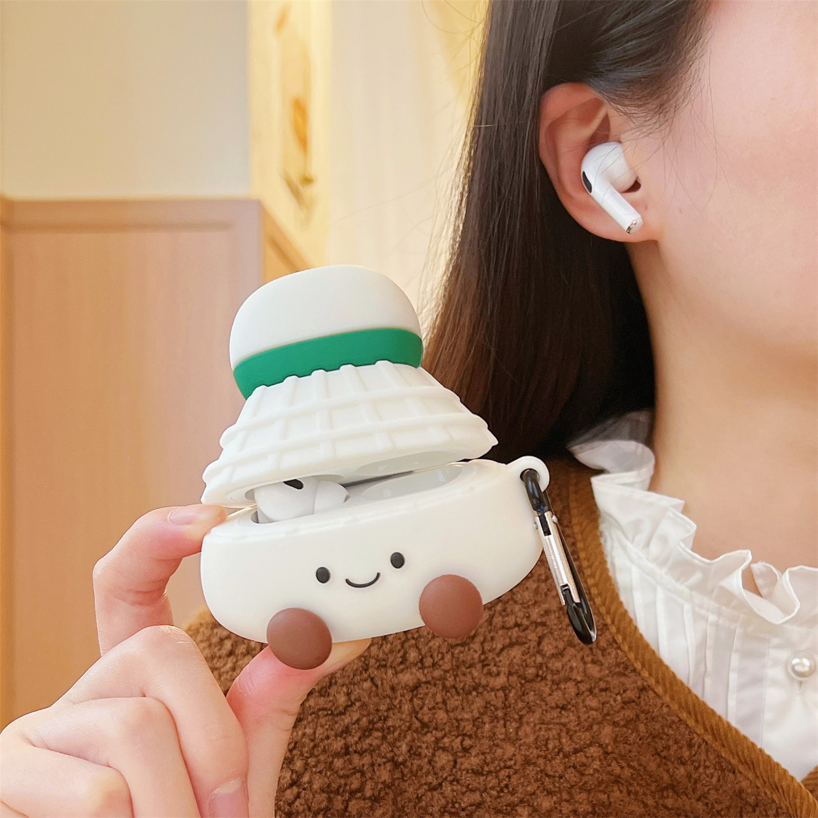 For Apple AirPods 4 Earphone Case Cute Cartoon Badminton Shape Silicone Cover with Carabiner
