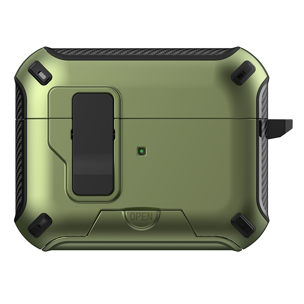 For AirPods Pro 2 Magnetic Case with Stand TPU + PC Earphone Cover with Switch and Carabiner - Green
