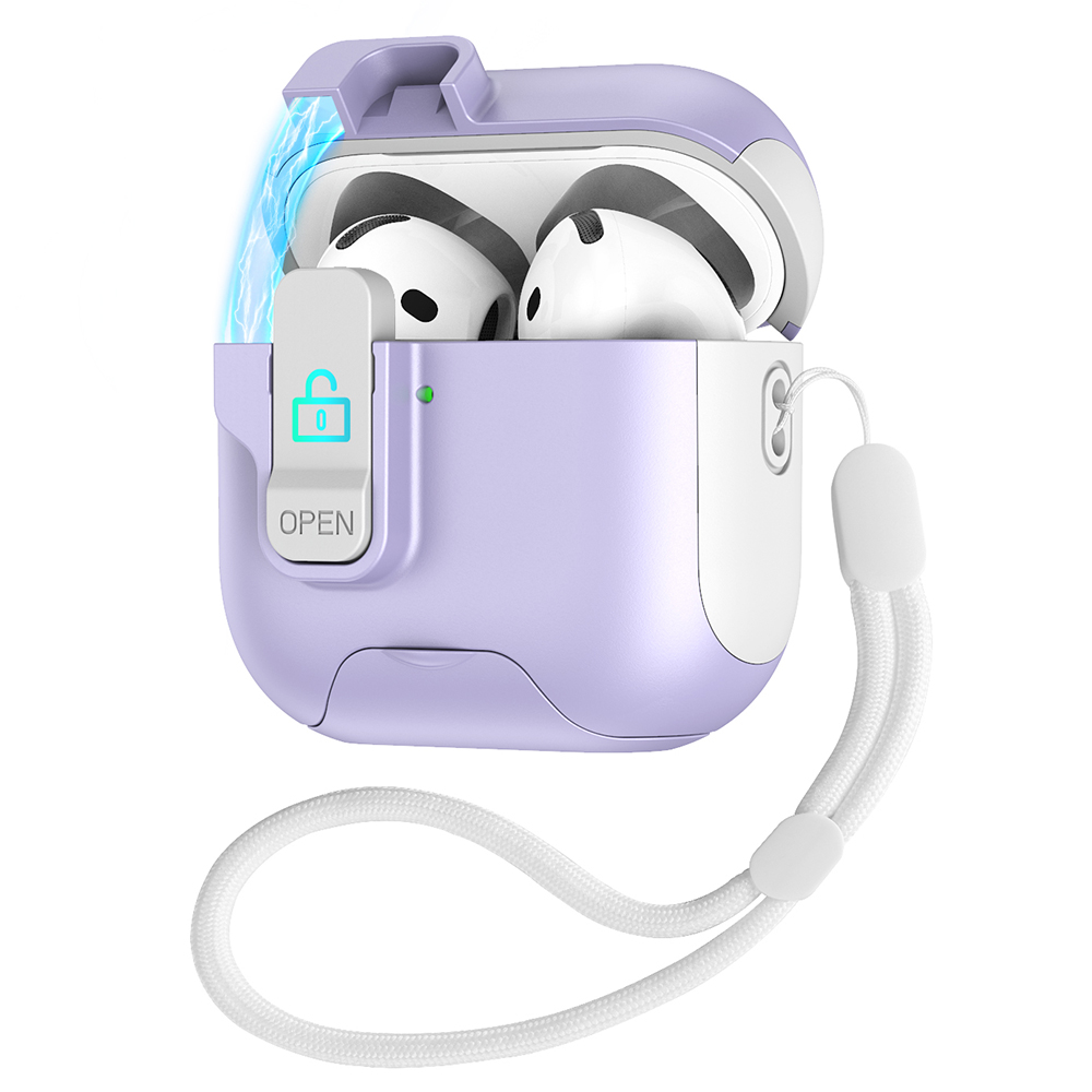 Splicing Color Earphone Cover For Apple AirPods with Wireless Charging Case (2019)  /  AirPods with Charging Case (2019)  /  (2016) - White  /  Purple