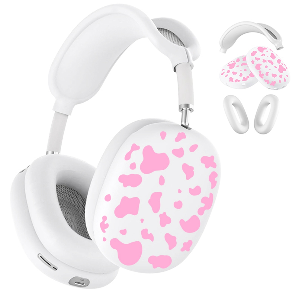 3Pcs / Set For AirPods Max 2 / Max Silicone Protective Case Cow Pattern Earmuff Sleeve Headband Cover Ear Cushion Cover - Pink