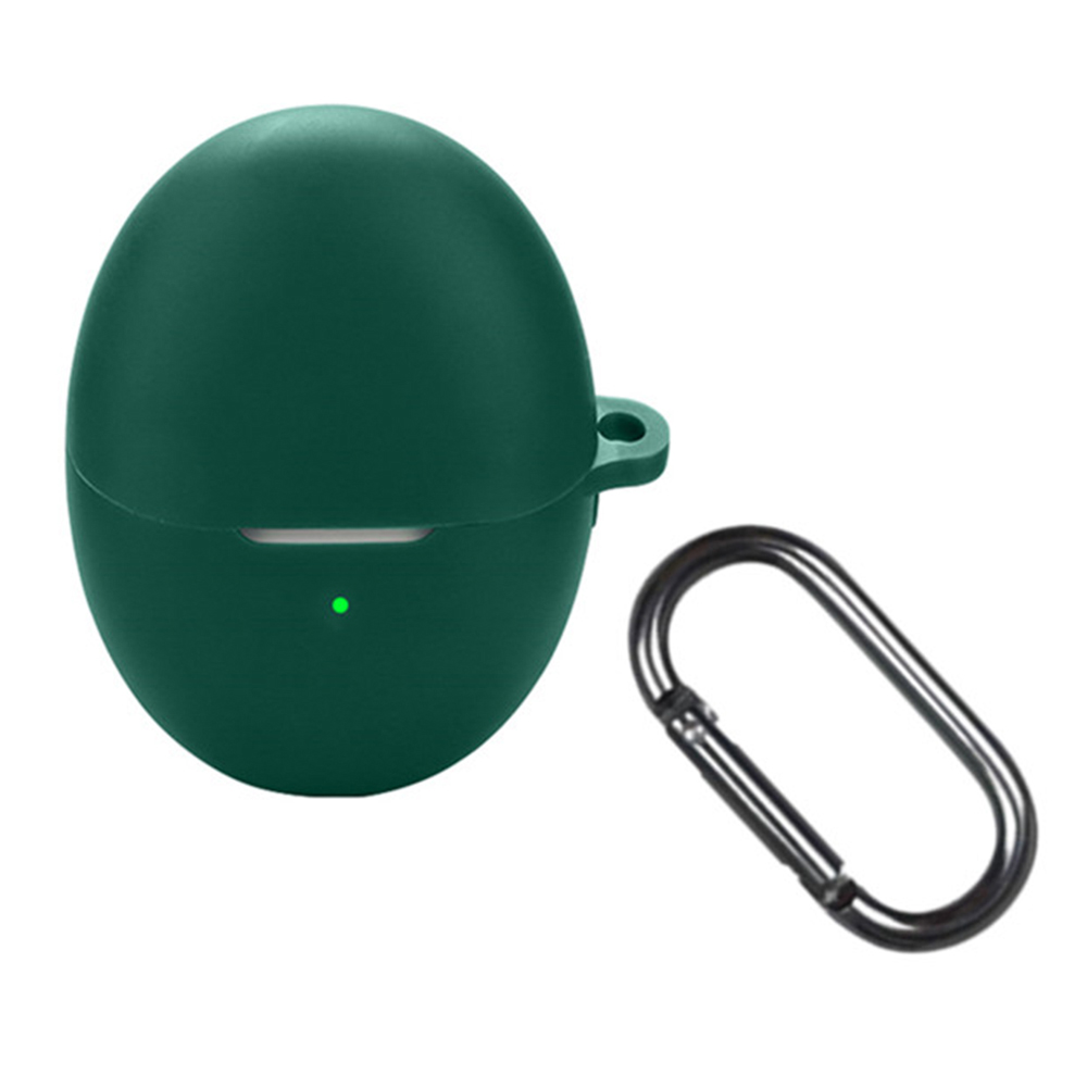For Huawei FreeBuds 6 Silicone Case Wireless Earphones Protective Cover with Anti-Lost Buckle - Blackish Green