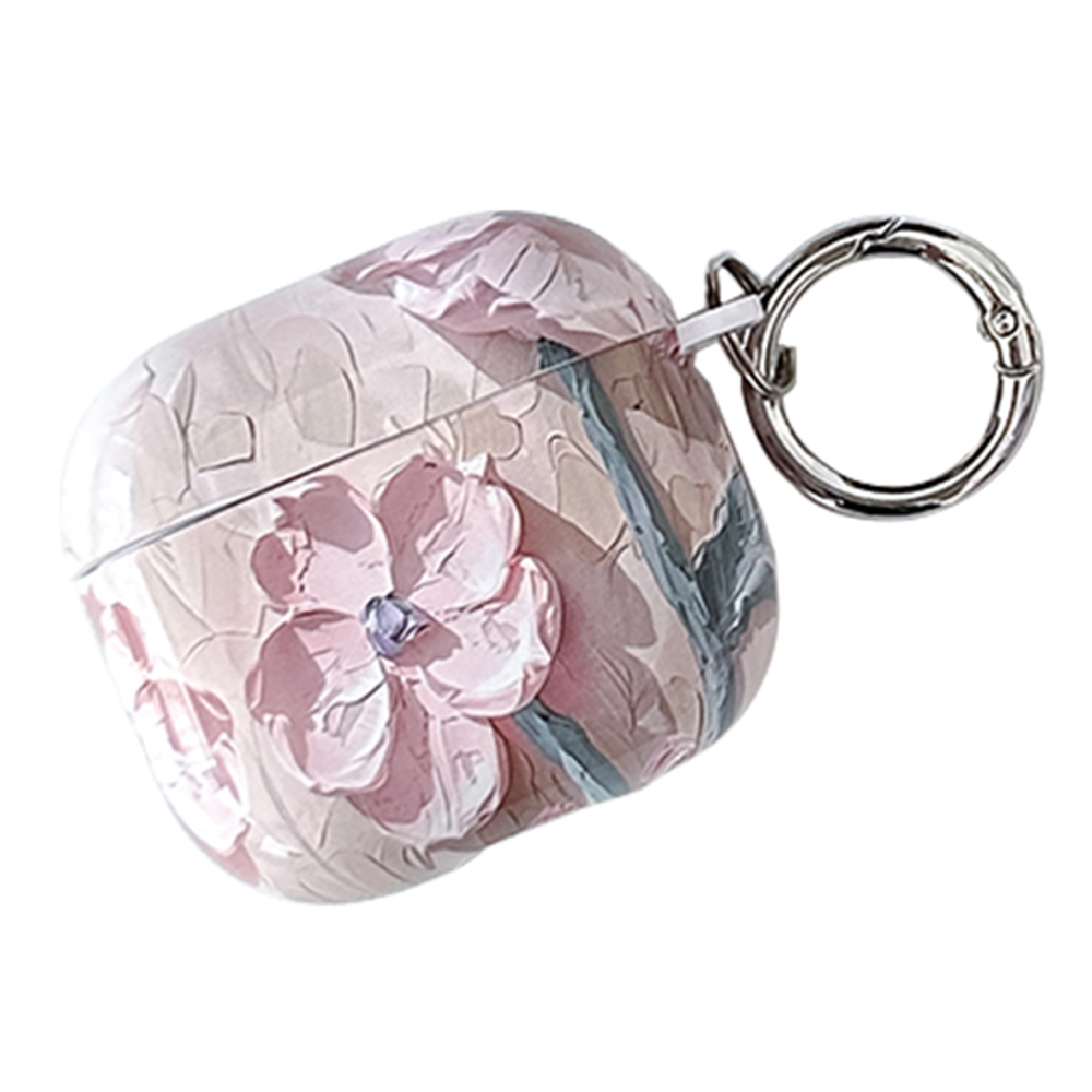 For AirPods 4 TPU Case Oil Painting Design Water Transfer Decal Earphone Protective Cover with Carabiner - YH03