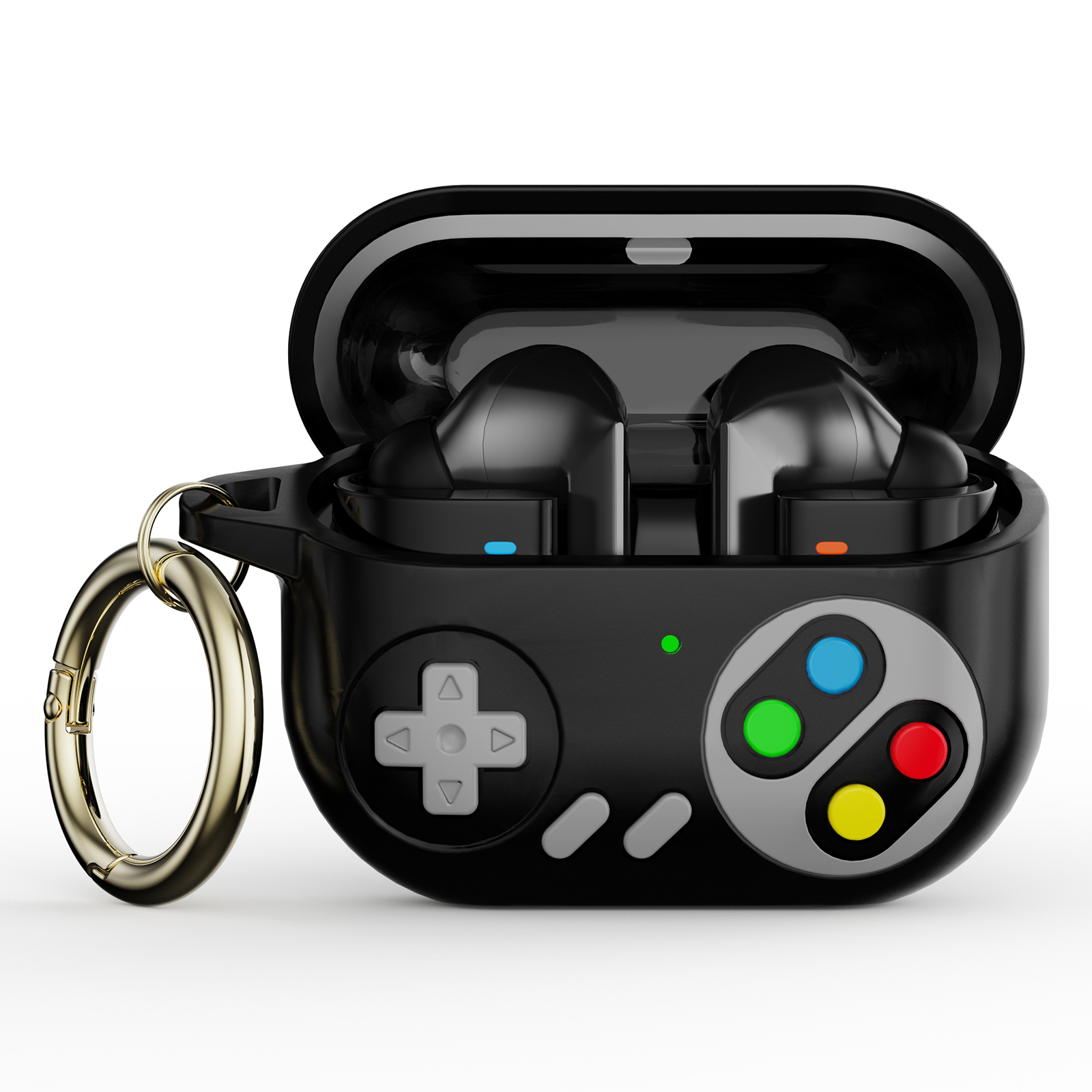 For Samsung Galaxy Buds3 Pro Silicone Case Retro Game Console Earbuds Cover with Carabiner - Black