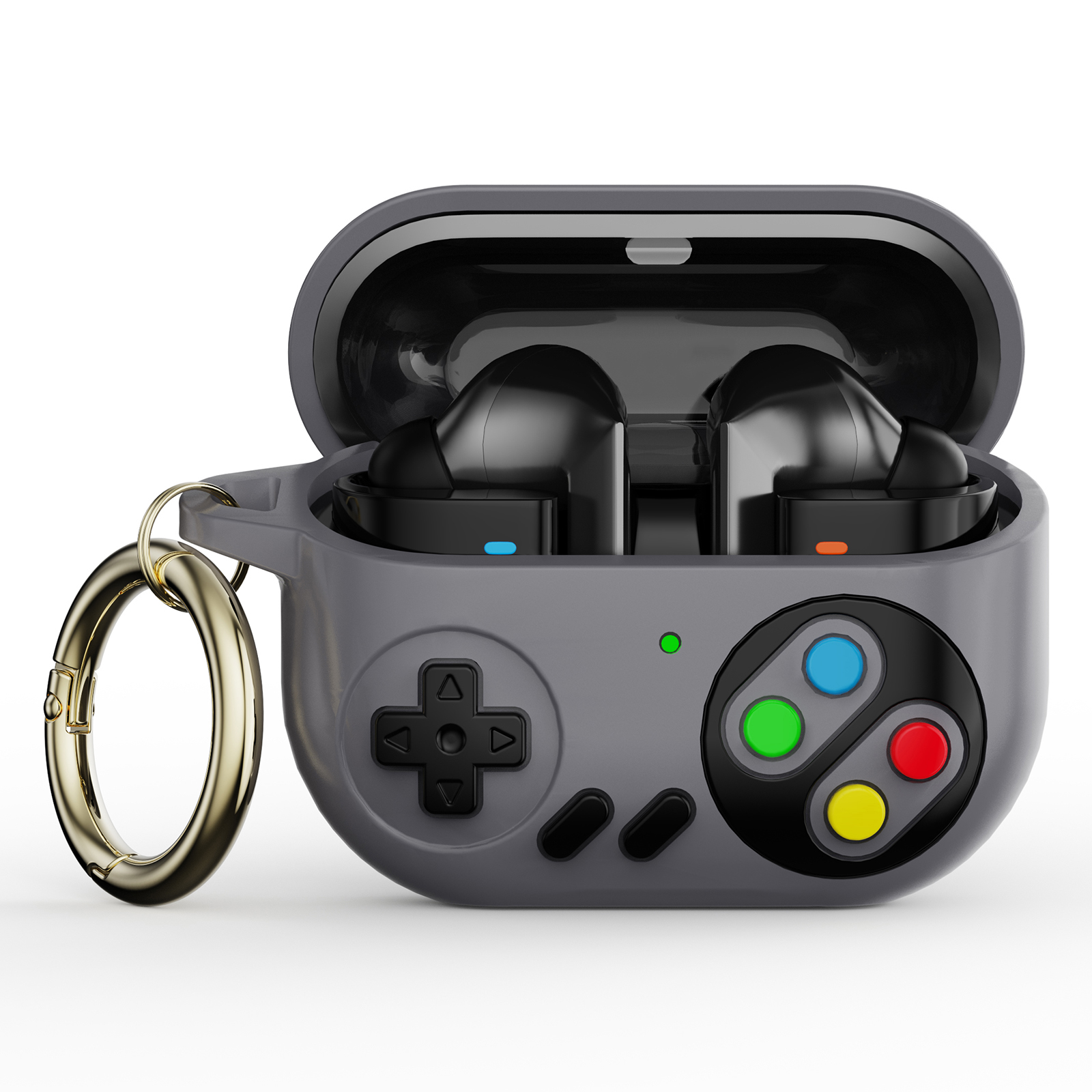 For Samsung Galaxy Buds3 Pro Silicone Case Retro Game Console Earbuds Cover with Carabiner - Grey