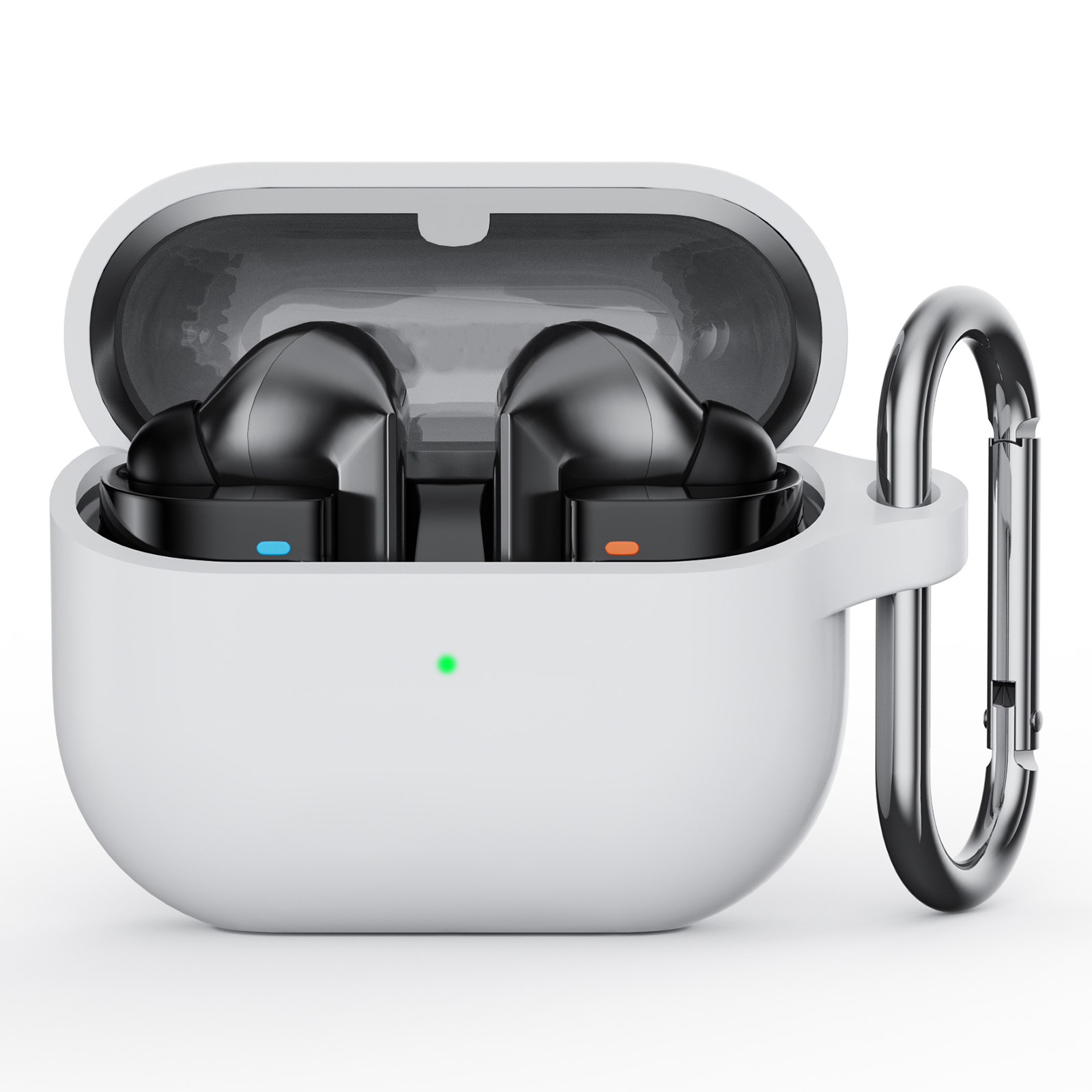 For Samsung Galaxy Buds3 Pro Silicone Case Earbuds Protective Cover with Carabiner - White