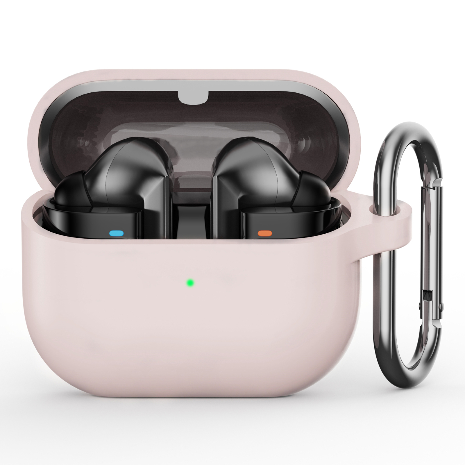 For Samsung Galaxy Buds3 Pro Silicone Case Earbuds Protective Cover with Carabiner - Light Pink