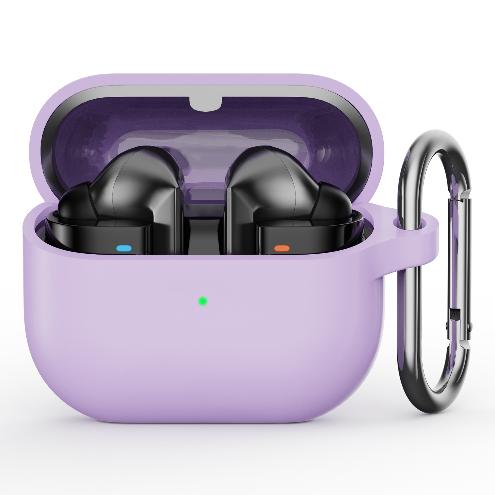 For Samsung Galaxy Buds3 Pro Silicone Case Earbuds Protective Cover with Carabiner - Light Purple