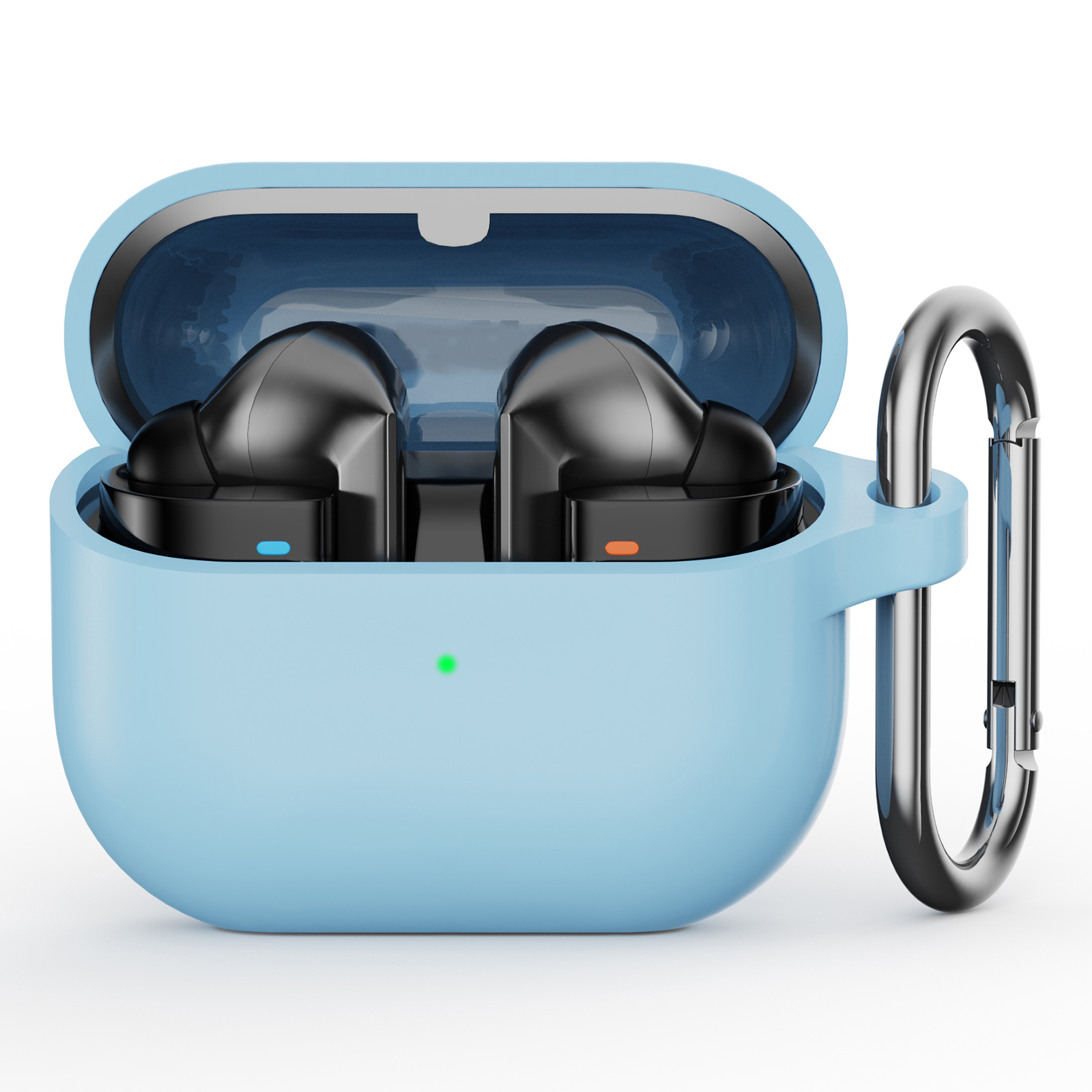 For Samsung Galaxy Buds3 Pro Silicone Case Earbuds Protective Cover with Carabiner - Baby Blue