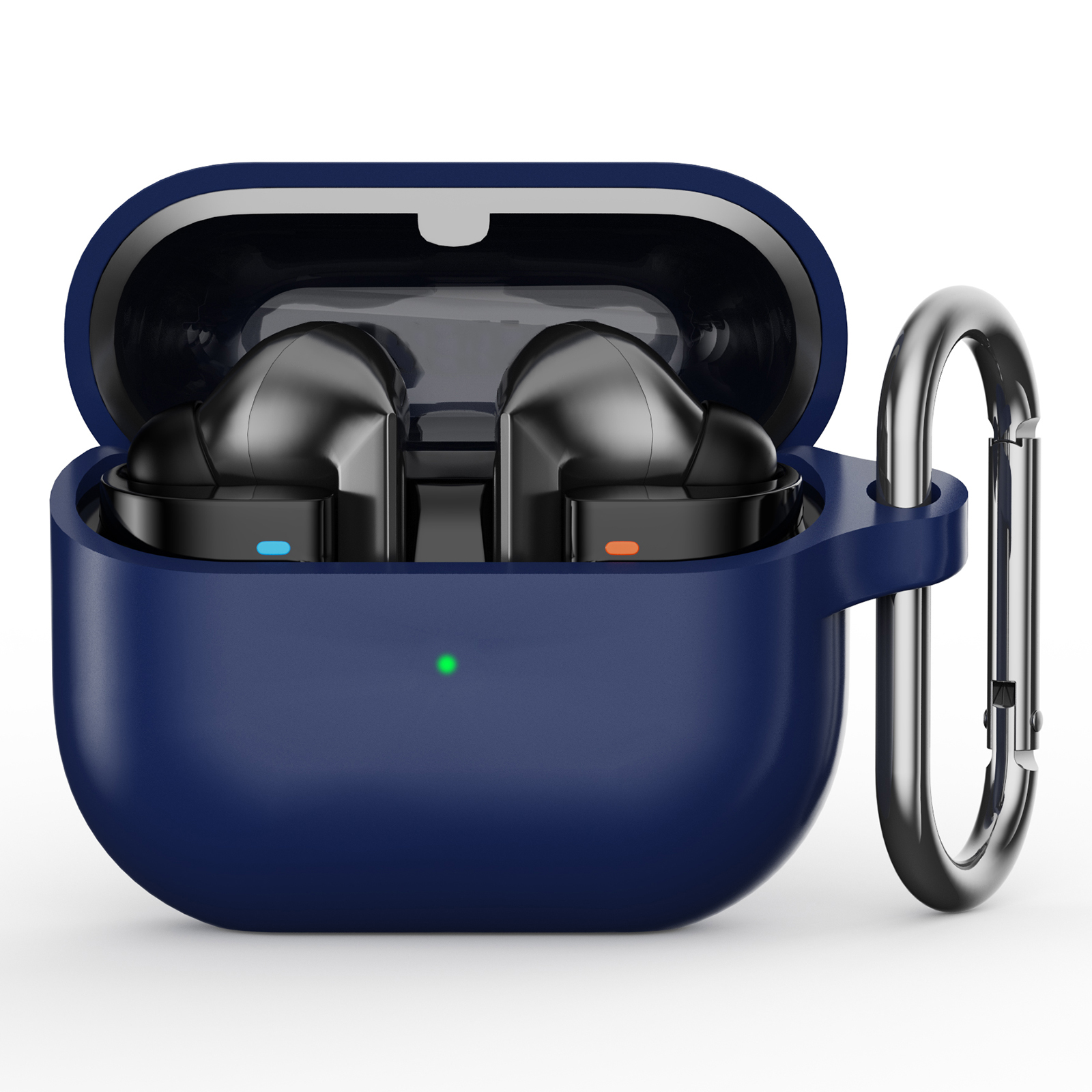 For Samsung Galaxy Buds3 Pro Silicone Case Earbuds Protective Cover with Carabiner - Dark Blue
