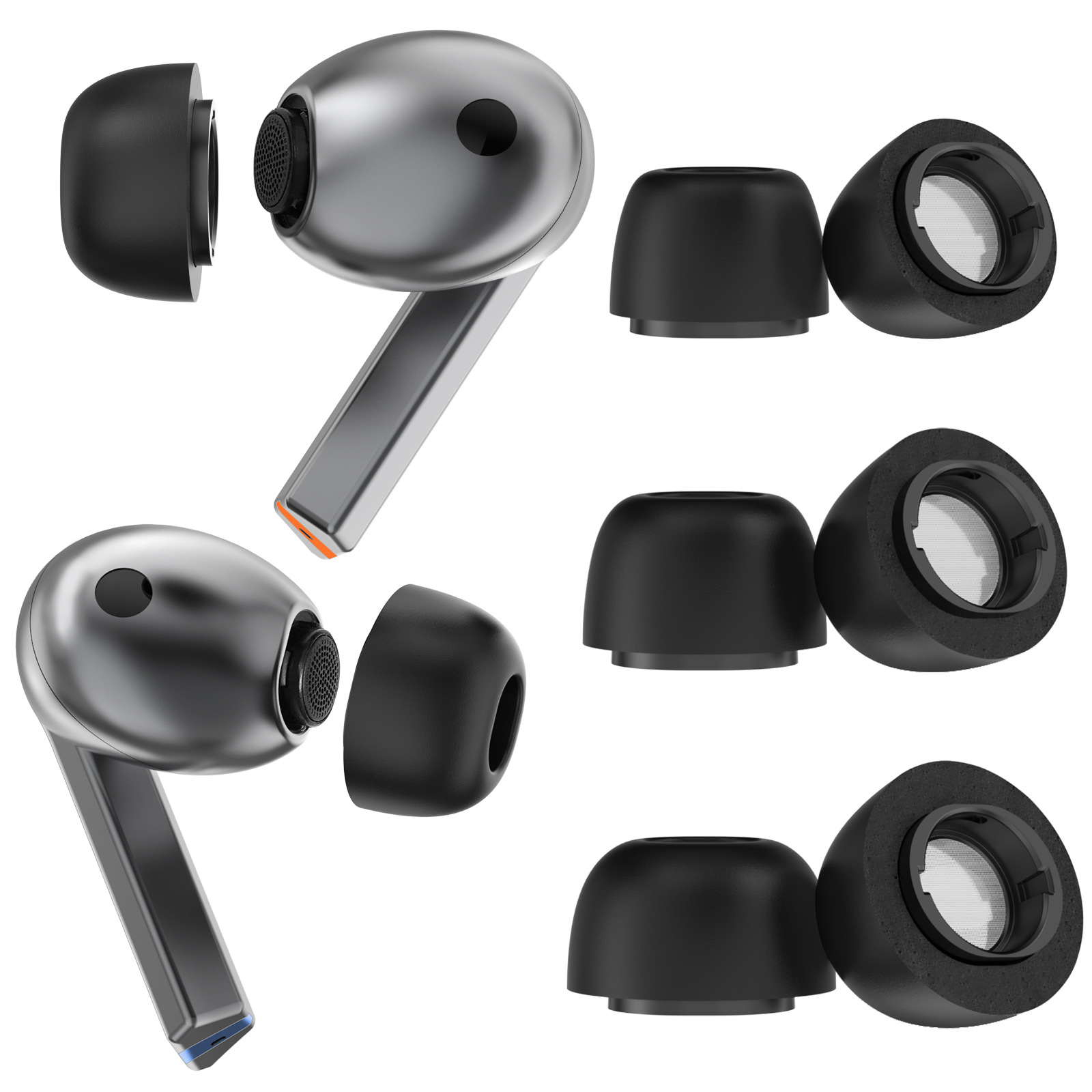 AHASTYLE WG168 3 Pairs For Samsung Galaxy Buds3 Pro Silicone Ear Tips Bluetooth-Compatible Earbuds Caps, Size: S + M + L - Black