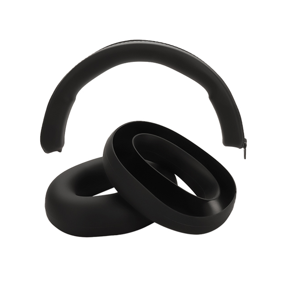 For iKF Mars Headphones Silicone Protective Case Set 2Pcs Earpad Cushion Cover + Headband Sleeve - Black