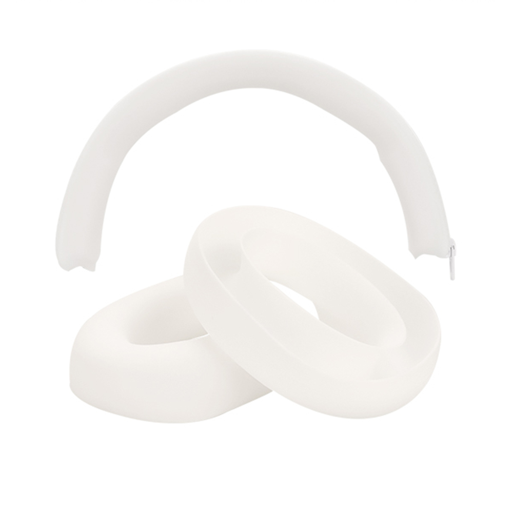 For iKF Mars Headphones Silicone Protective Case Set 2Pcs Earpad Cushion Cover + Headband Sleeve - White