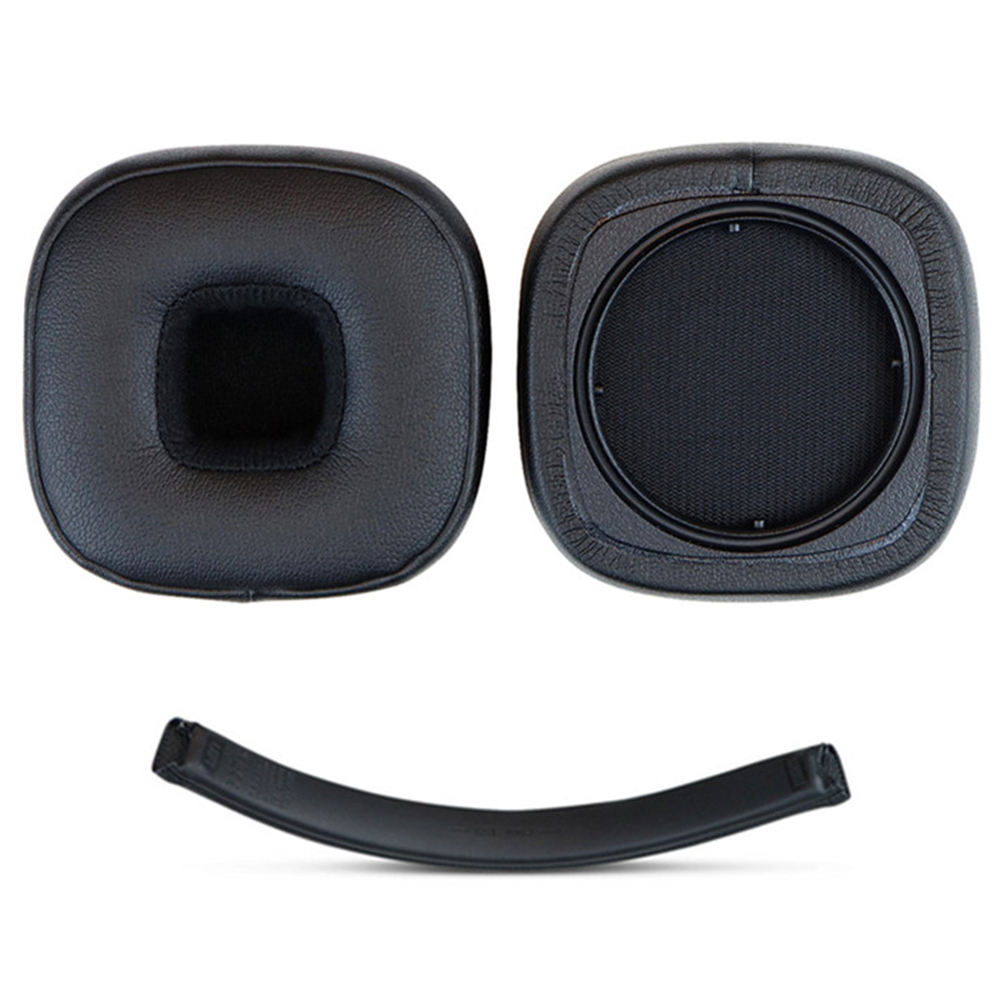 For Marshall Major V Headphones Replacement Ear Pads Protein Leather Cushions + Headband Cover Set - Black