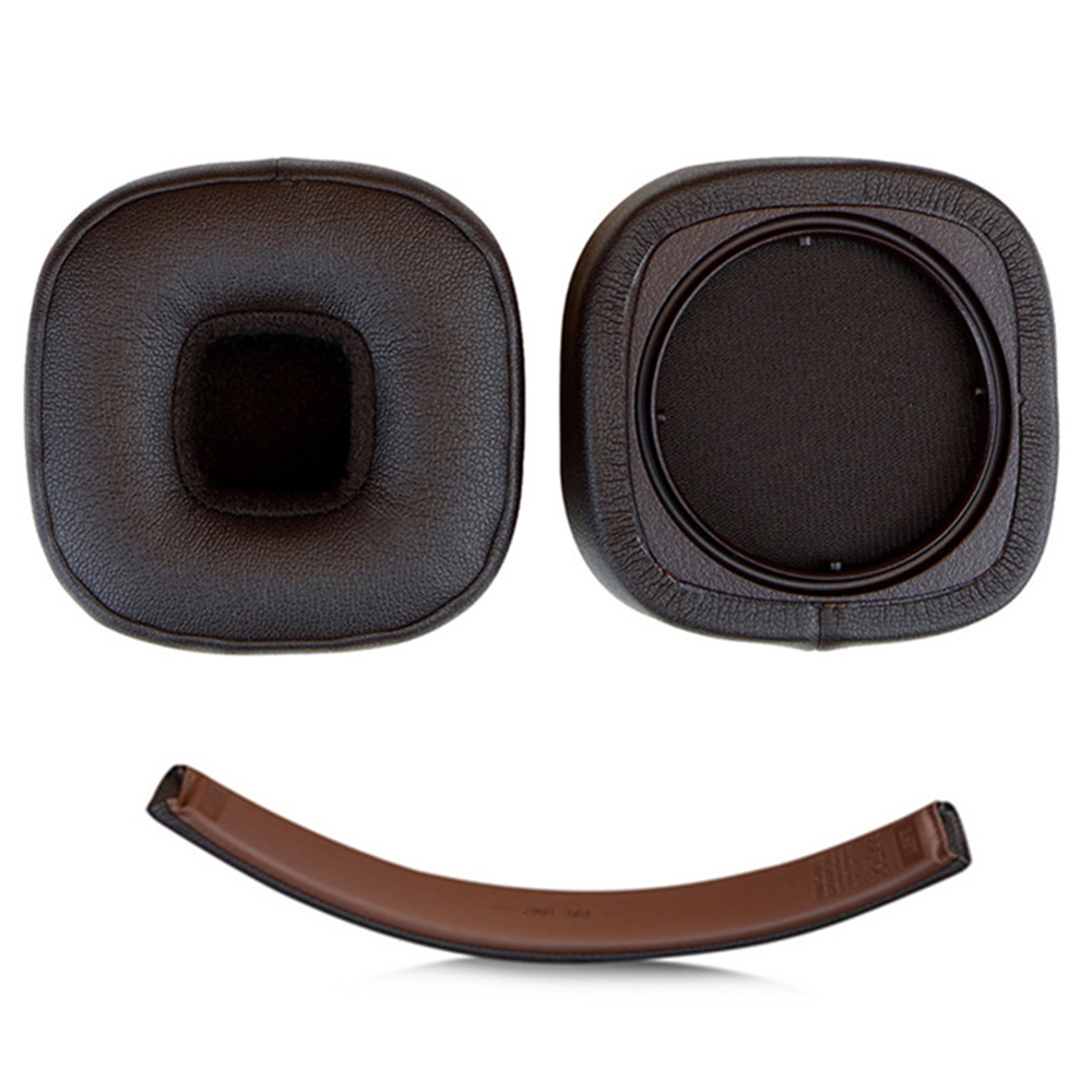 For Marshall Major V Headphones Replacement Ear Pads Protein Leather Cushions + Headband Cover Set - Brown
