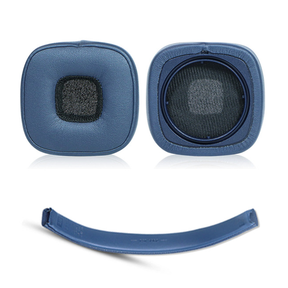 For Marshall Major V Headphones Replacement Ear Pads Protein Leather Cushions + Headband Cover Set - Blue