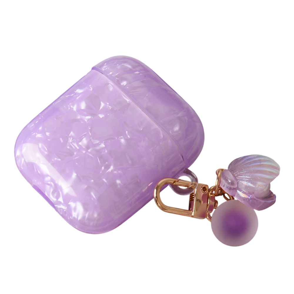 Earphones Case with Pearl Seashell Charm For Apple AirPods with Wireless Charging Case (2019)  /  AirPods with Charging Case (2019)  /  (2016) - Purpl