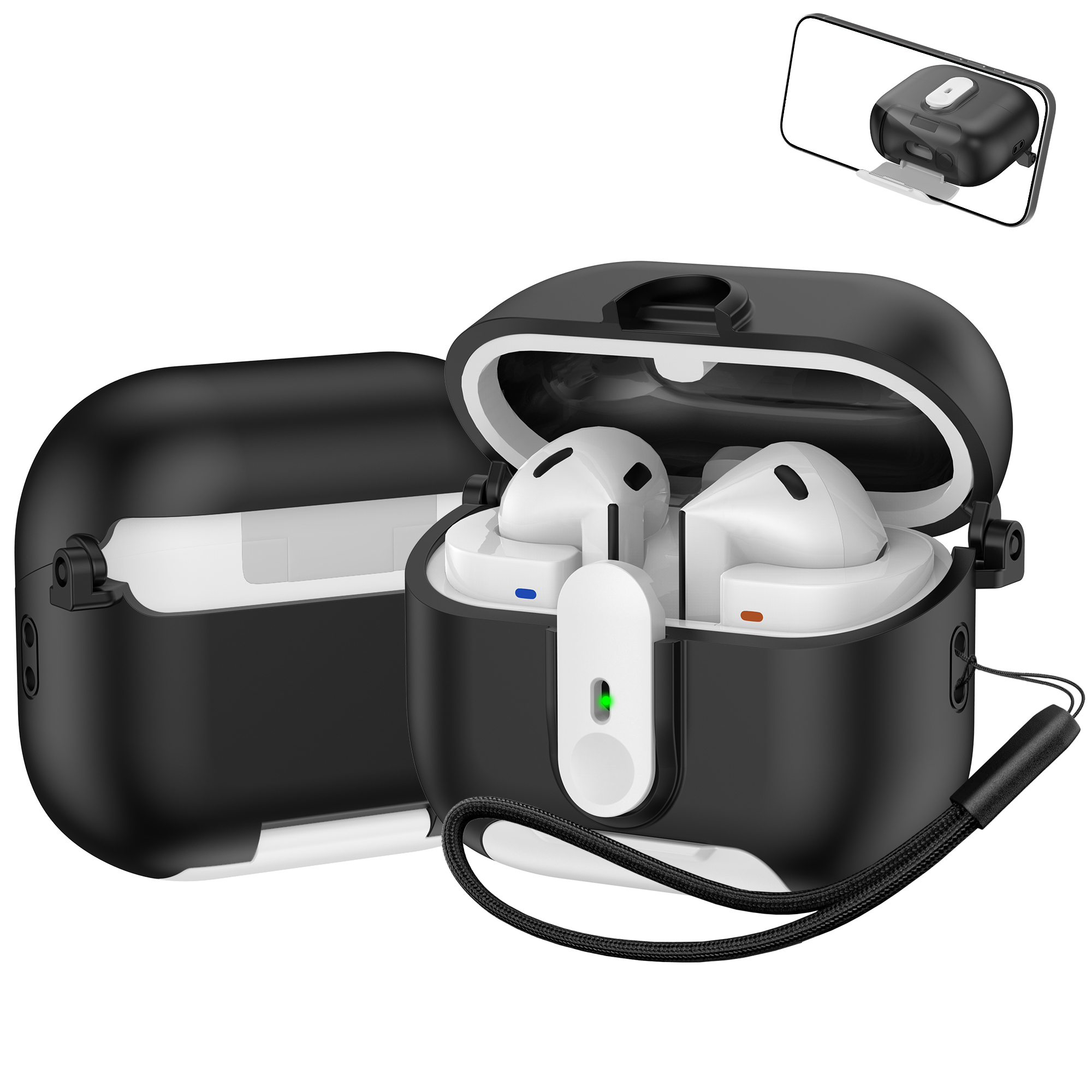 For Samsung Galaxy Buds3 Pro / Buds3 Case Switch Lock Earbuds Cover with Stand and Lanyard - Black / White