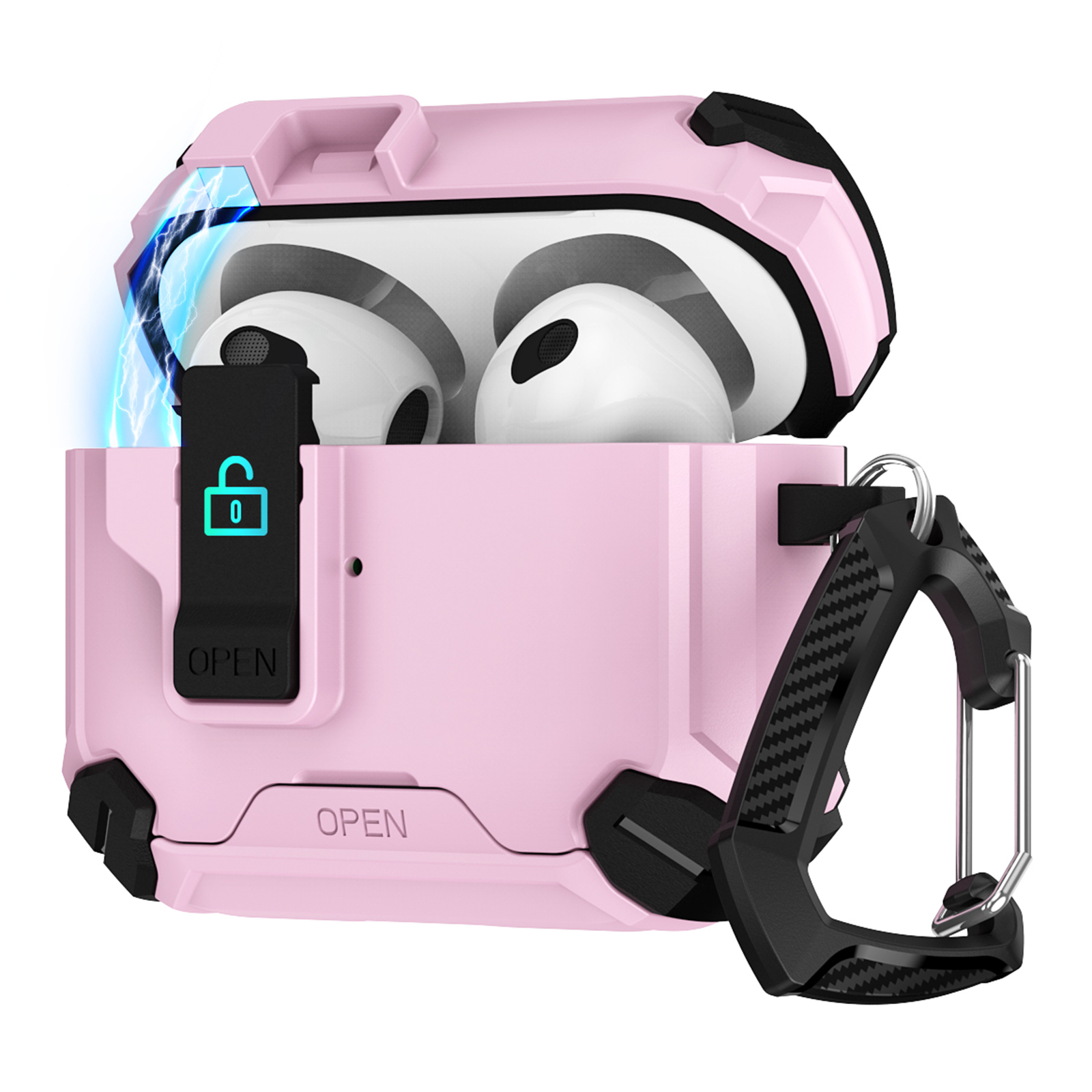 Magnetic Stand Earbuds Case For Apple AirPods with Wireless Charging Case (2019)  /  AirPods with Charging Case (2019)  /  (2016) - Black  /  Pink