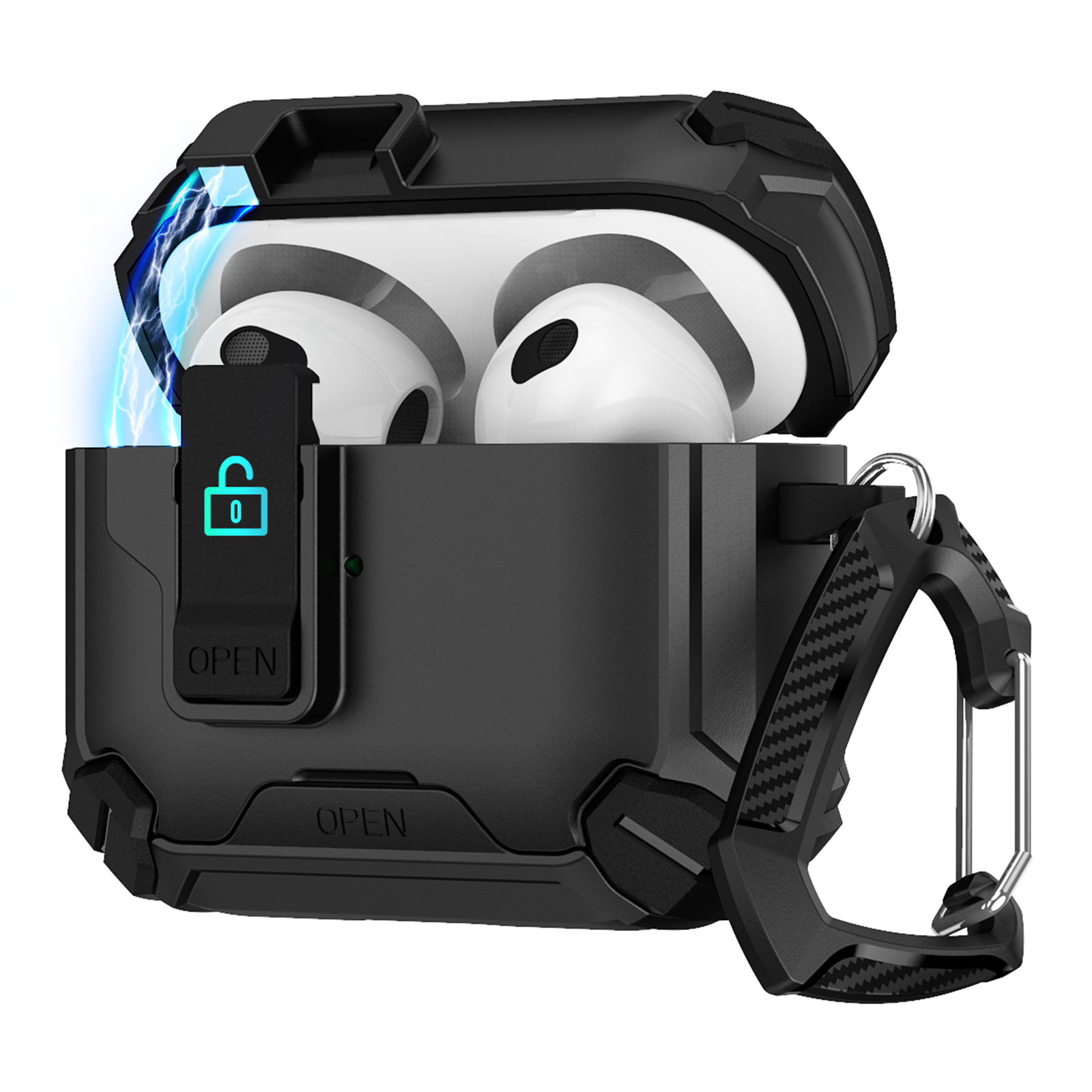 Magnetic Stand Earbuds Case For Apple AirPods with Wireless Charging Case (2019)  /  AirPods with Charging Case (2019)  /  (2016) - Black