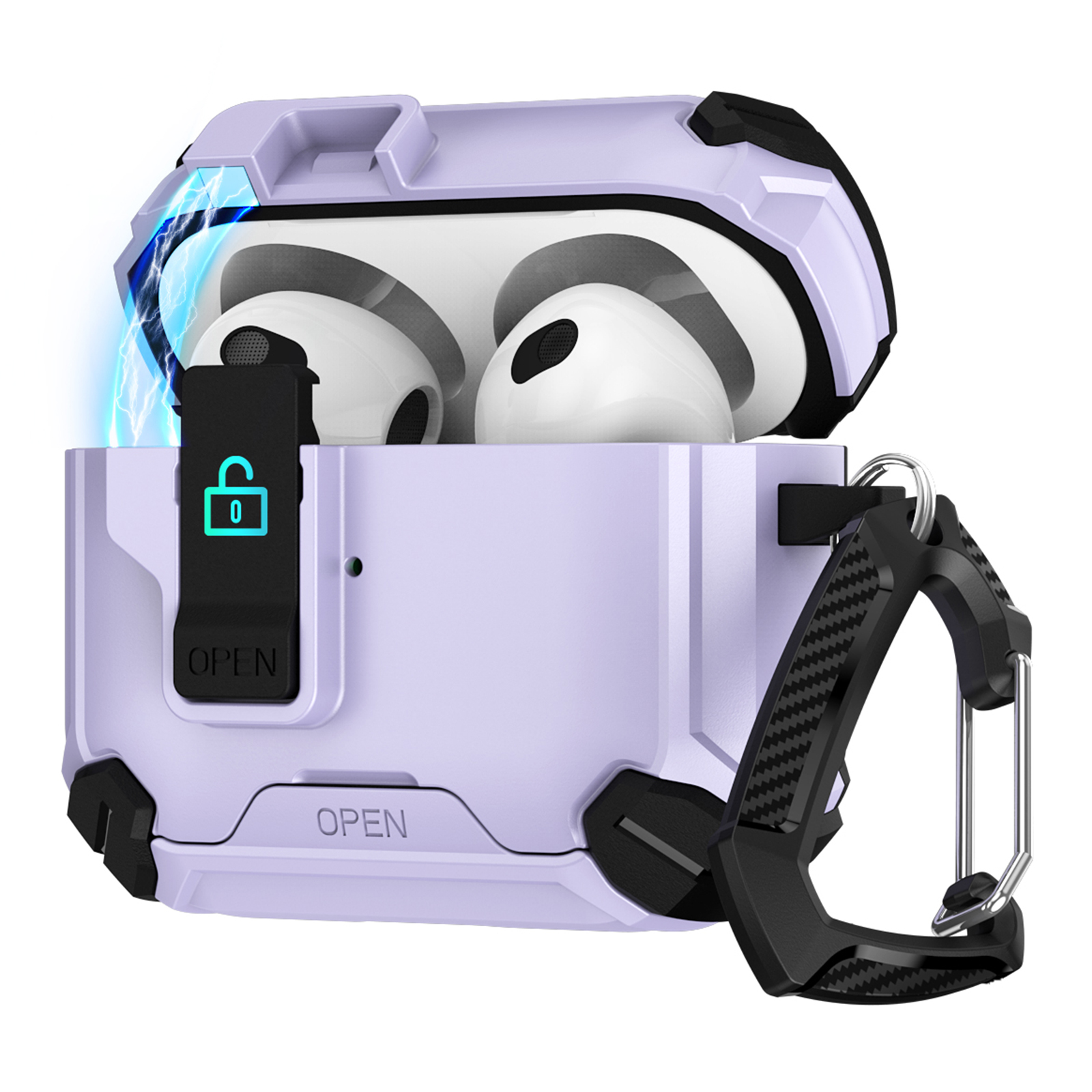 Magnetic Stand Earbuds Case For Apple AirPods with Wireless Charging Case (2019)  /  AirPods with Charging Case (2019)  /  (2016) - Black  /  Purple