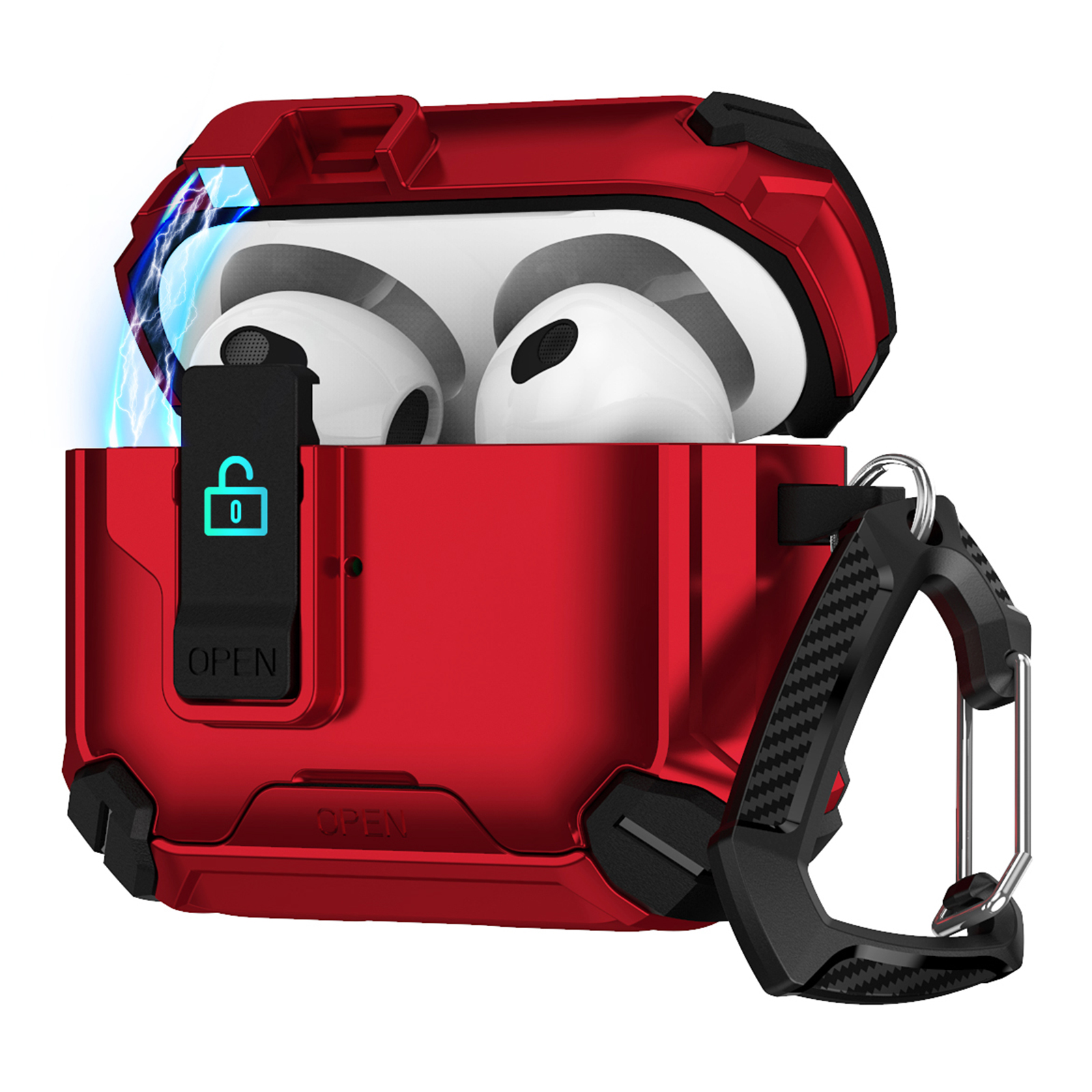 Magnetic Stand Earbuds Case For Apple AirPods with Wireless Charging Case (2019)  /  AirPods with Charging Case (2019)  /  (2016) - Black  /  Red