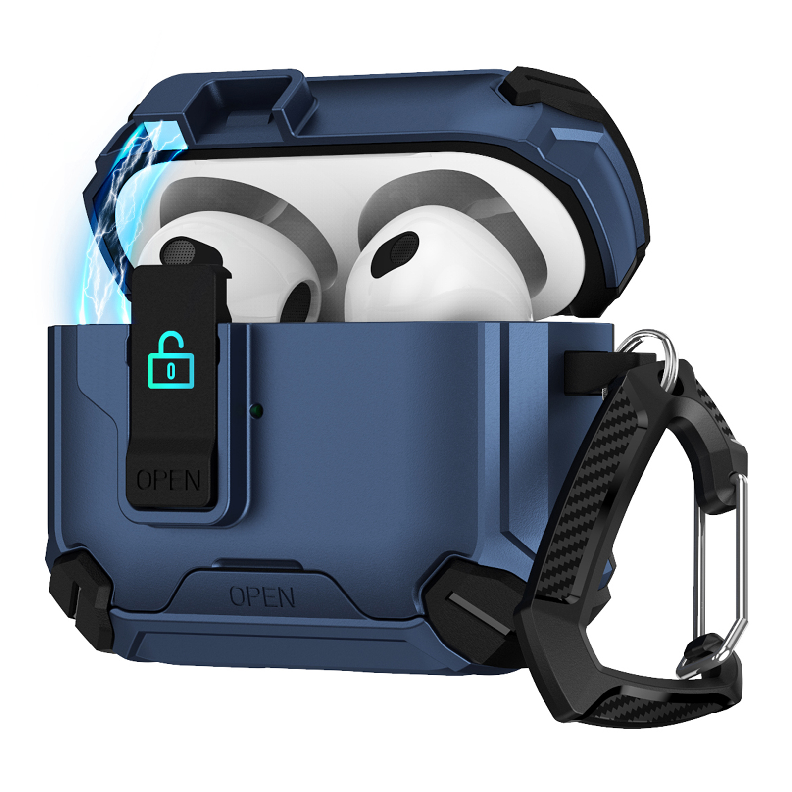 Magnetic Stand Earbuds Case For Apple AirPods with Wireless Charging Case (2019)  /  AirPods with Charging Case (2019)  /  (2016) - Black  /  Dark Blu