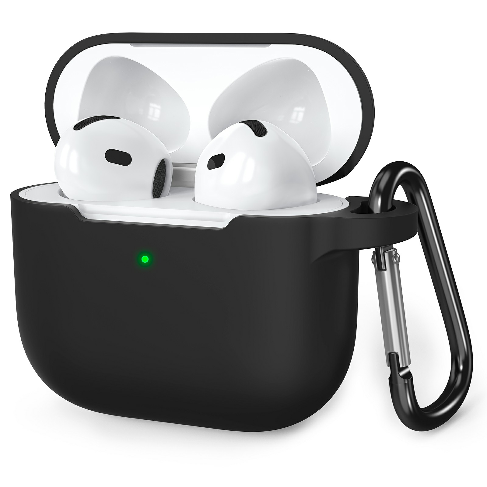 AHASTYLE WE36 For AirPods 4 Case Silicone Earbuds Protective Cover with Carabiner - Black