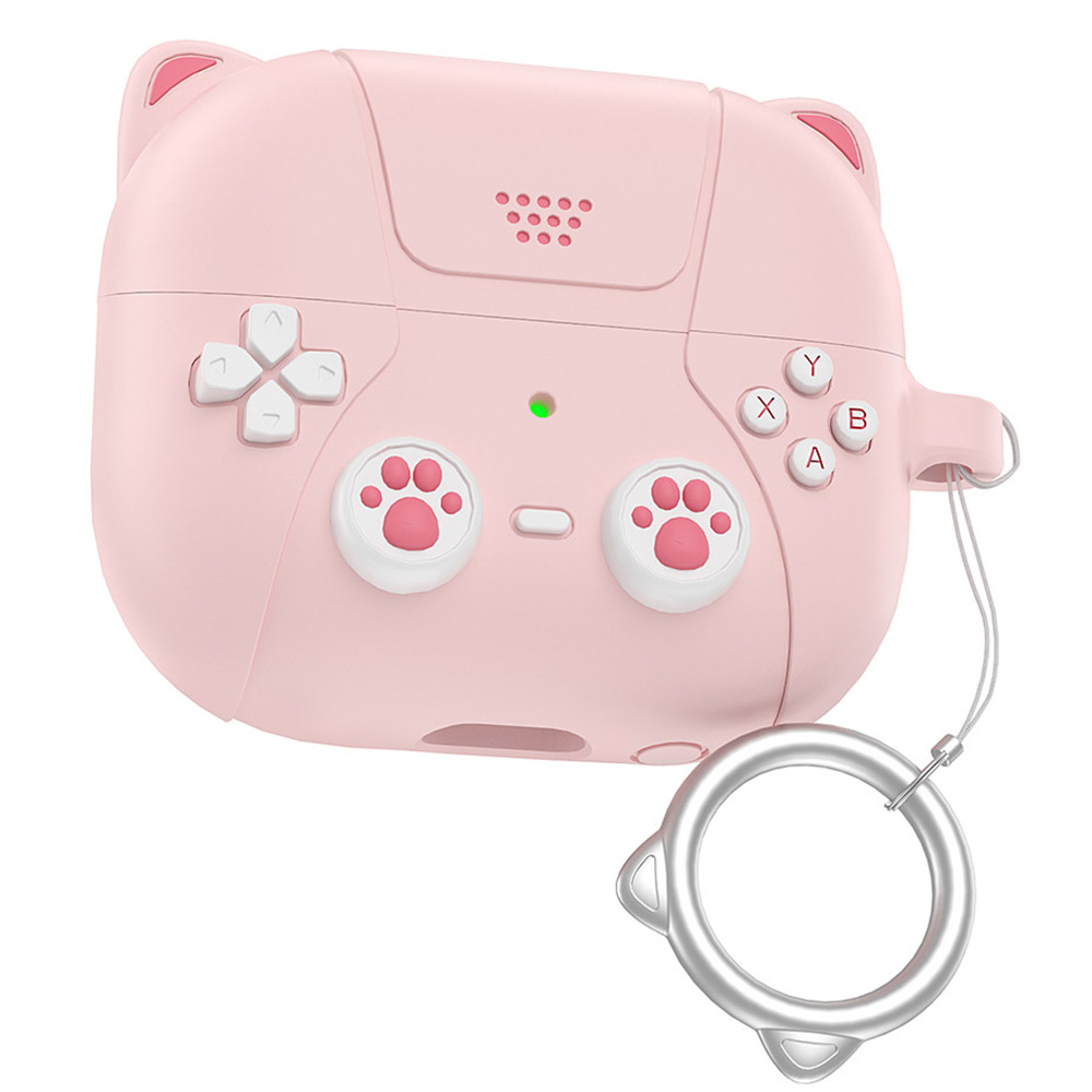 AHASTYLE WG160 For Samsung Galaxy Buds3 / Buds3 Pro Cartoon Cat Ears Silicone Protective Case with Hanging Hook - Light Pink
