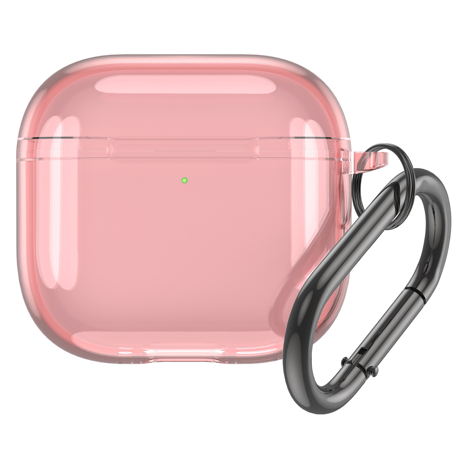 For AirPods 4 Case TPU Anti Drop Protective Cover with Carabiner - Transparent Pink