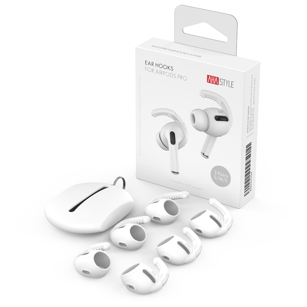 AHASTYLE PT100 3 Pairs For AirPods Pro Silicone Ear Hooks Anti Lost Earhooks Ear Tips - White / Size S+M+L