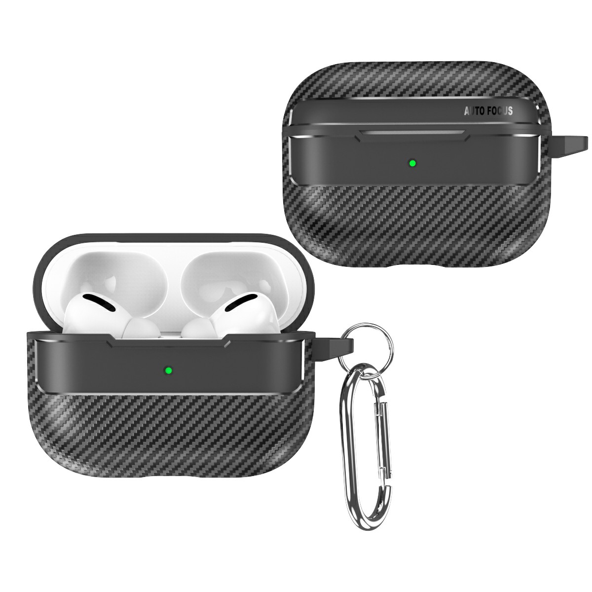 For AirPods Pro 3 Case Carbon Fiber Texture TPU Earbuds Protective Cover with Hook - Black