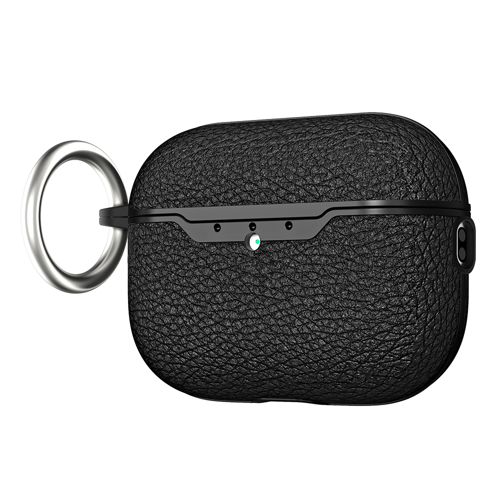 For AirPods Pro 3 Earphone Case Shockproof Litchi Texture TPU Protective Cover with Hook - Black