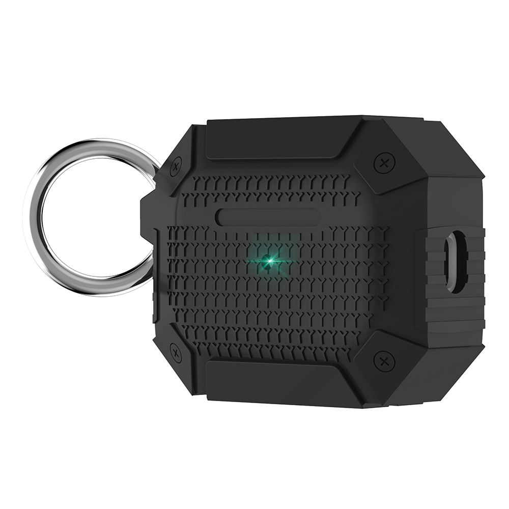 For AirPods Pro 3 Shockproof Armor Earphone Case TPU Protective Cover with Hook - Black