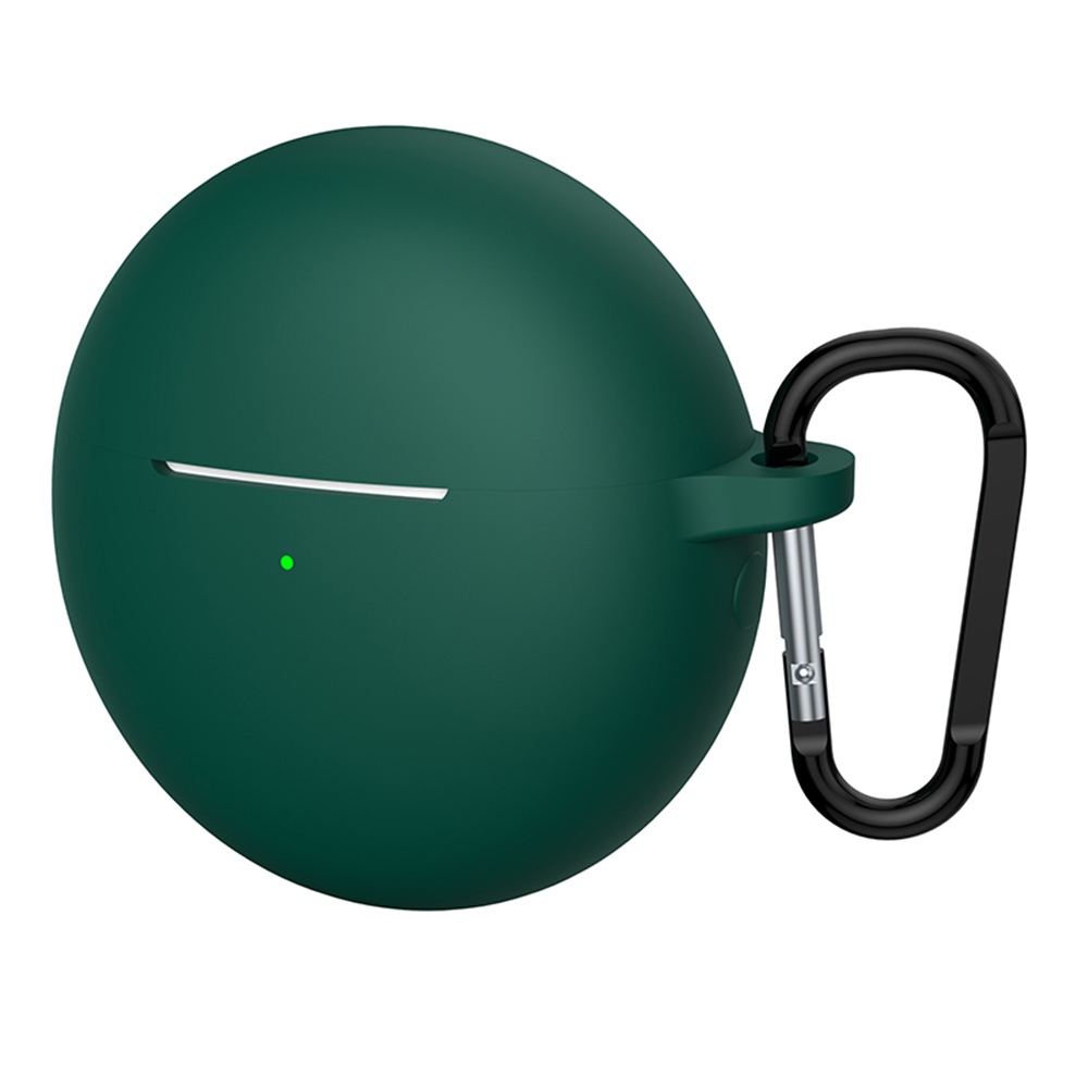 For Huawei FreeBuds 7i Silicone Case Wireless Earphones Protective Cover with Anti-Lost Buckle - Blackish Green