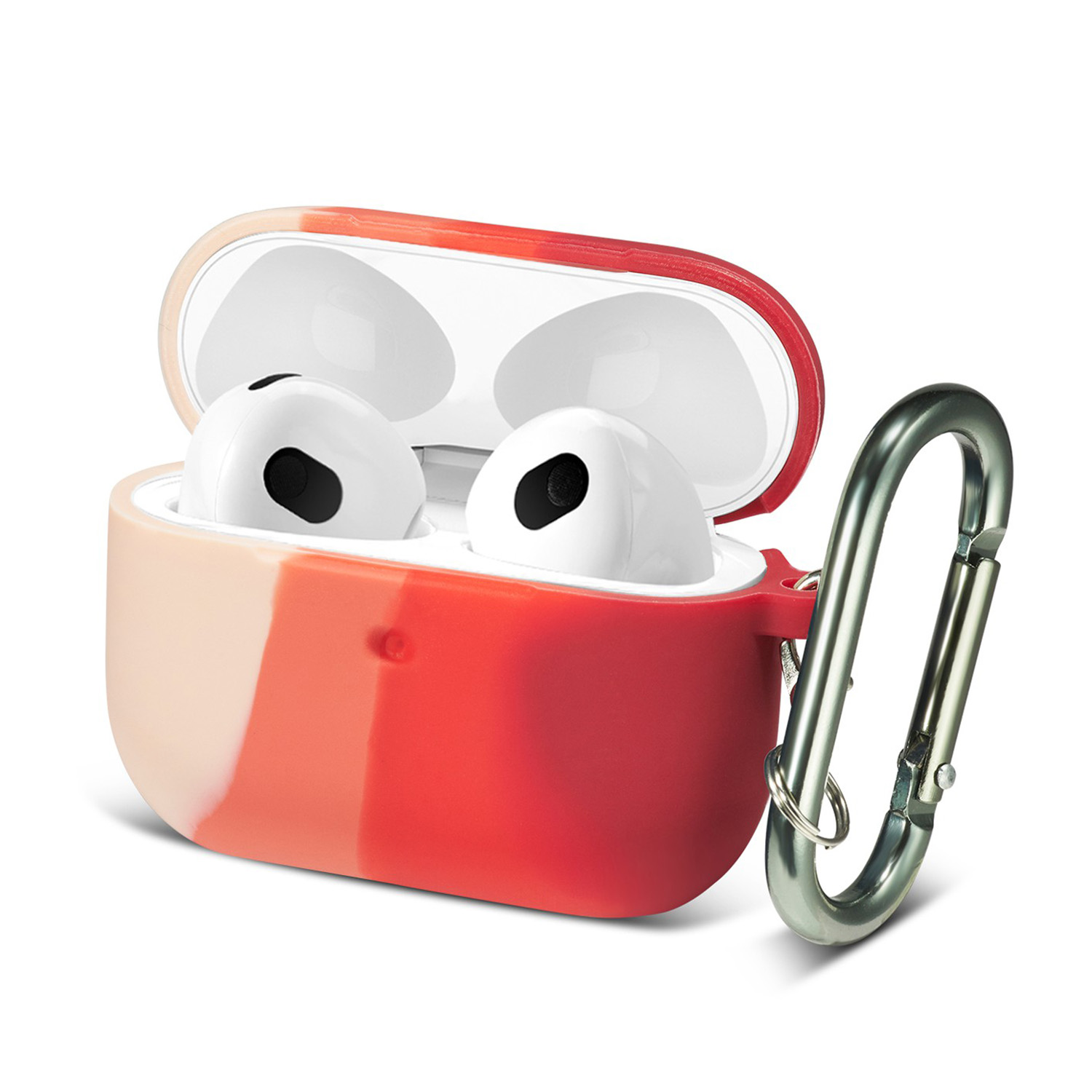 

Rainbow Soft Silicone Earphone Protective Case Shell with Carabiner for Airpods 3 - Pink/Dark Red, Other Apple Models
