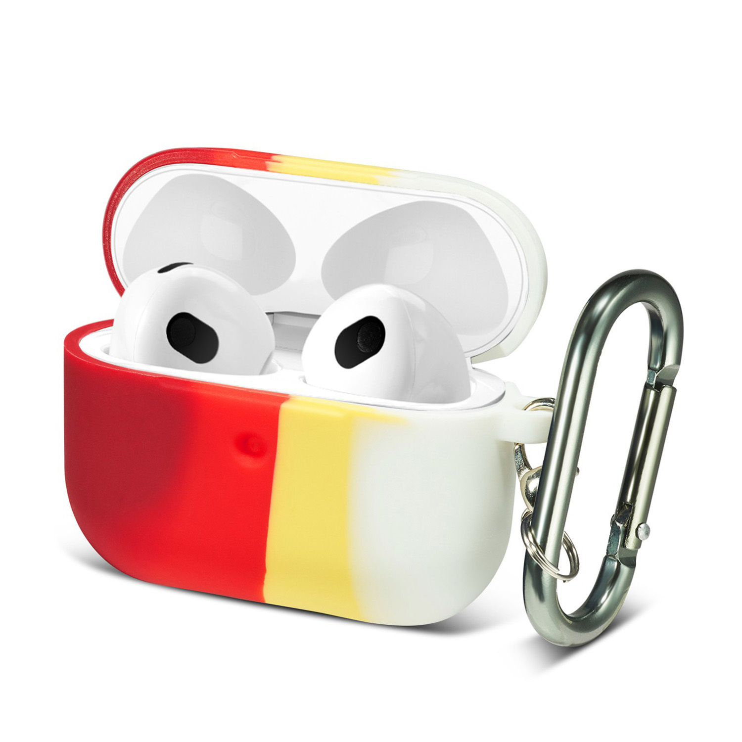 

Rainbow Soft Silicone Earphone Protective Case Shell with Carabiner for Airpods 3 - Dark Red/White, Other Apple Models